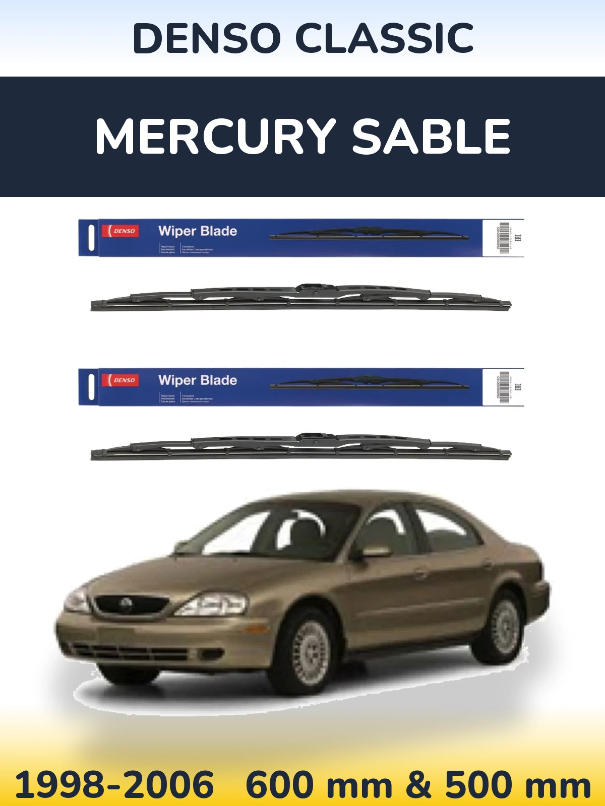 Комплект передних дворников Denso Classic 600 & 500 мм для Mercury Sable 1998-2006