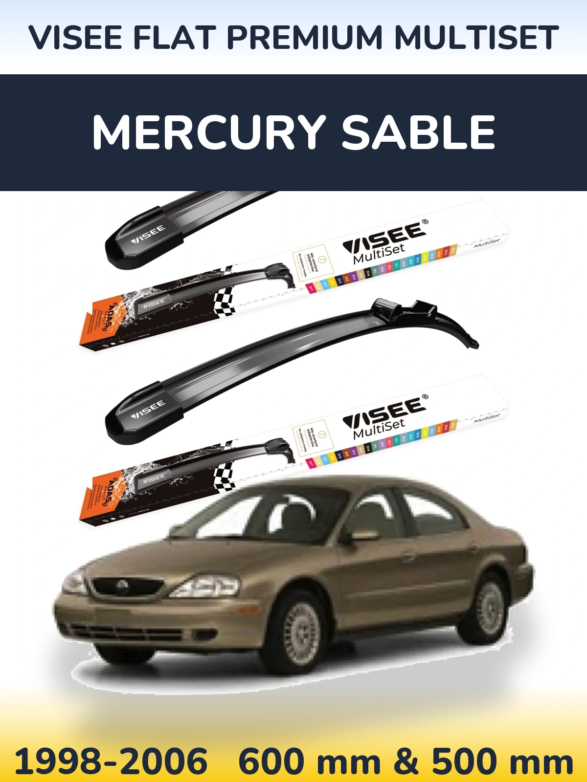 Комплект передних дворников VISEE FLAT PREMIUM MultiSet 600 & 500 мм для Mercury Sable 1998-2006