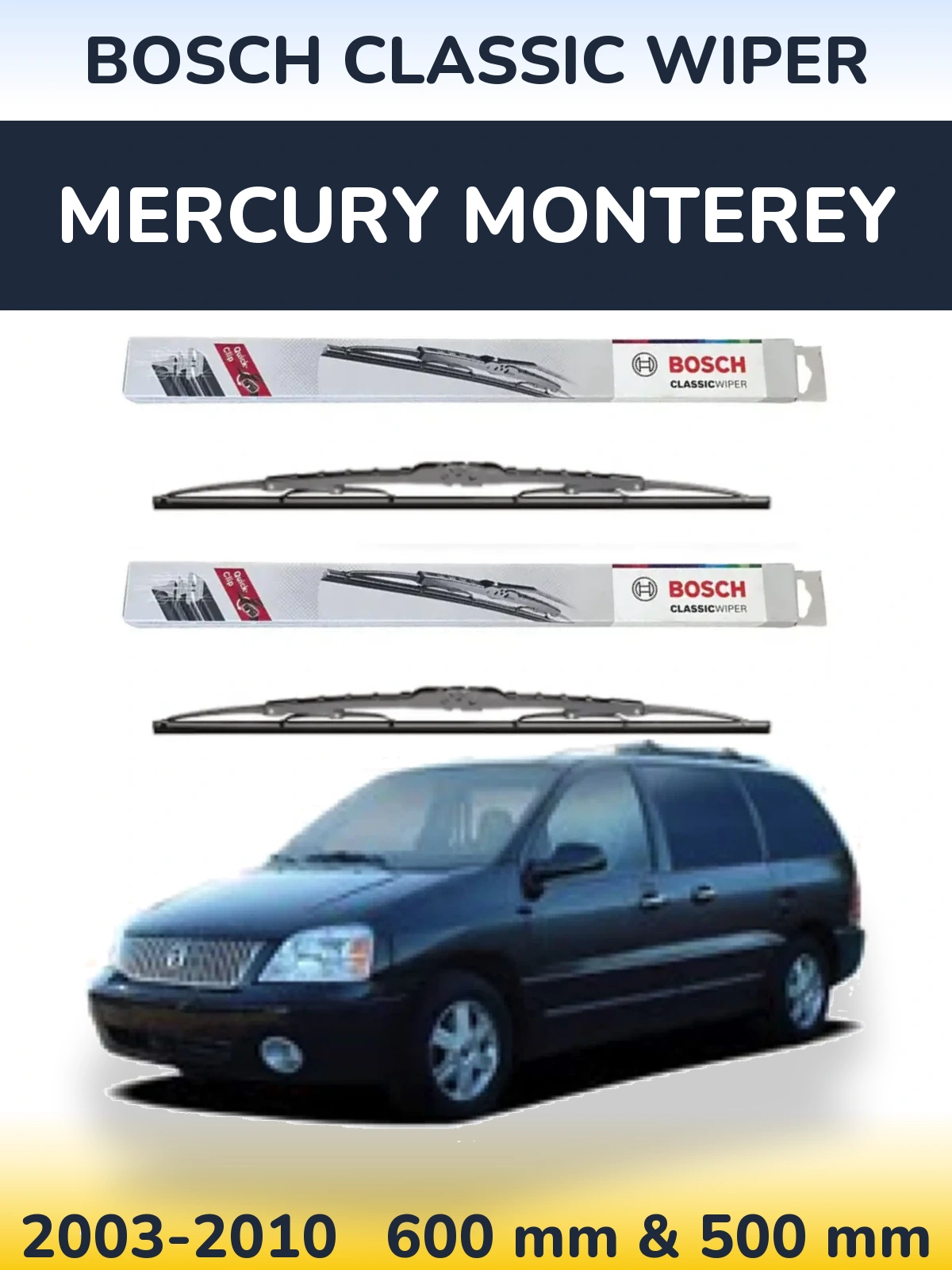 Комплект передних дворников BOSCH Classic Wiper 600 & 500 мм для Mercury Monterey 2003-2010