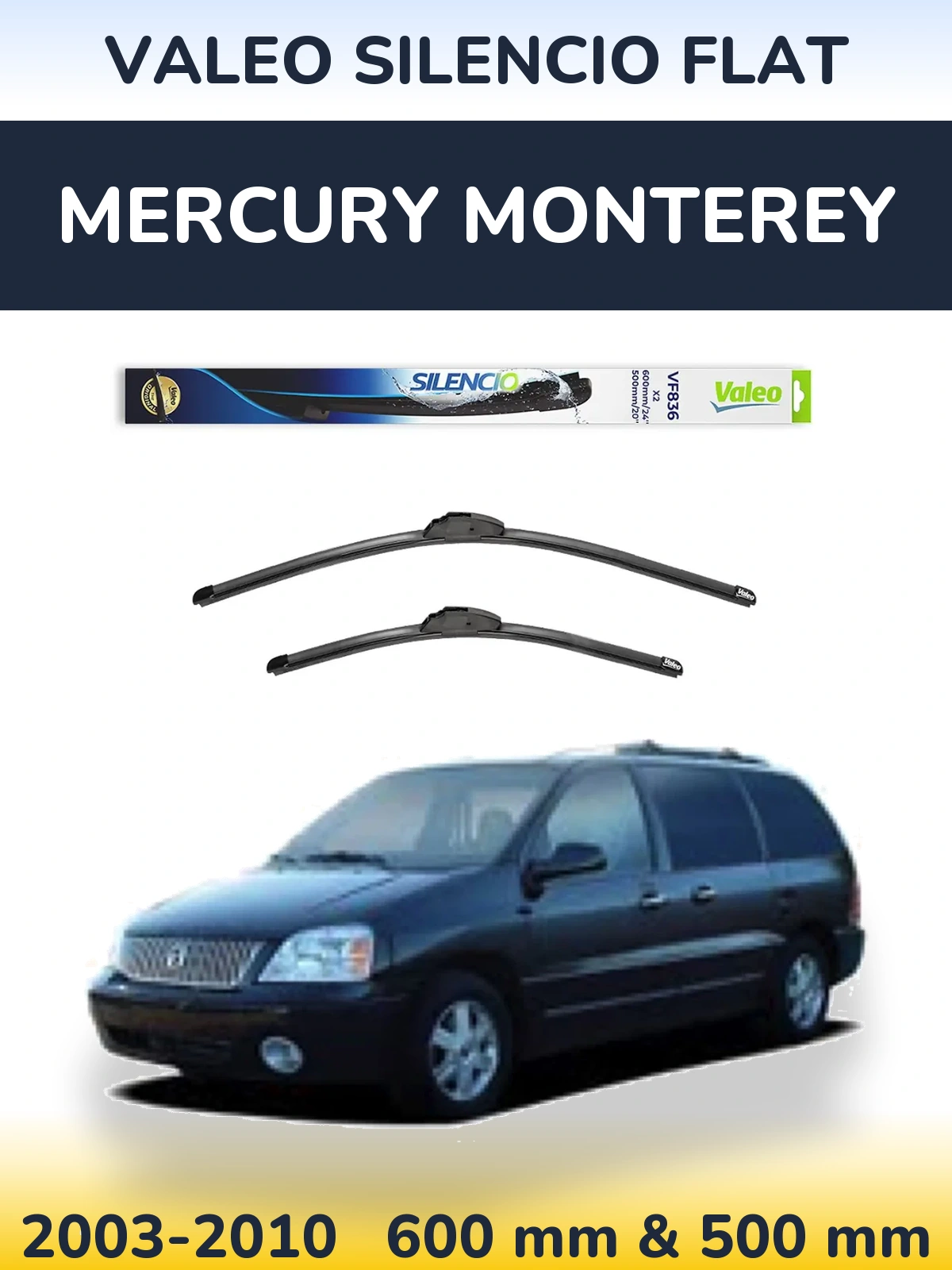 Комплект передних дворников Valeo Silencio Flat 600 & 500 мм для Mercury Monterey 2003-2010