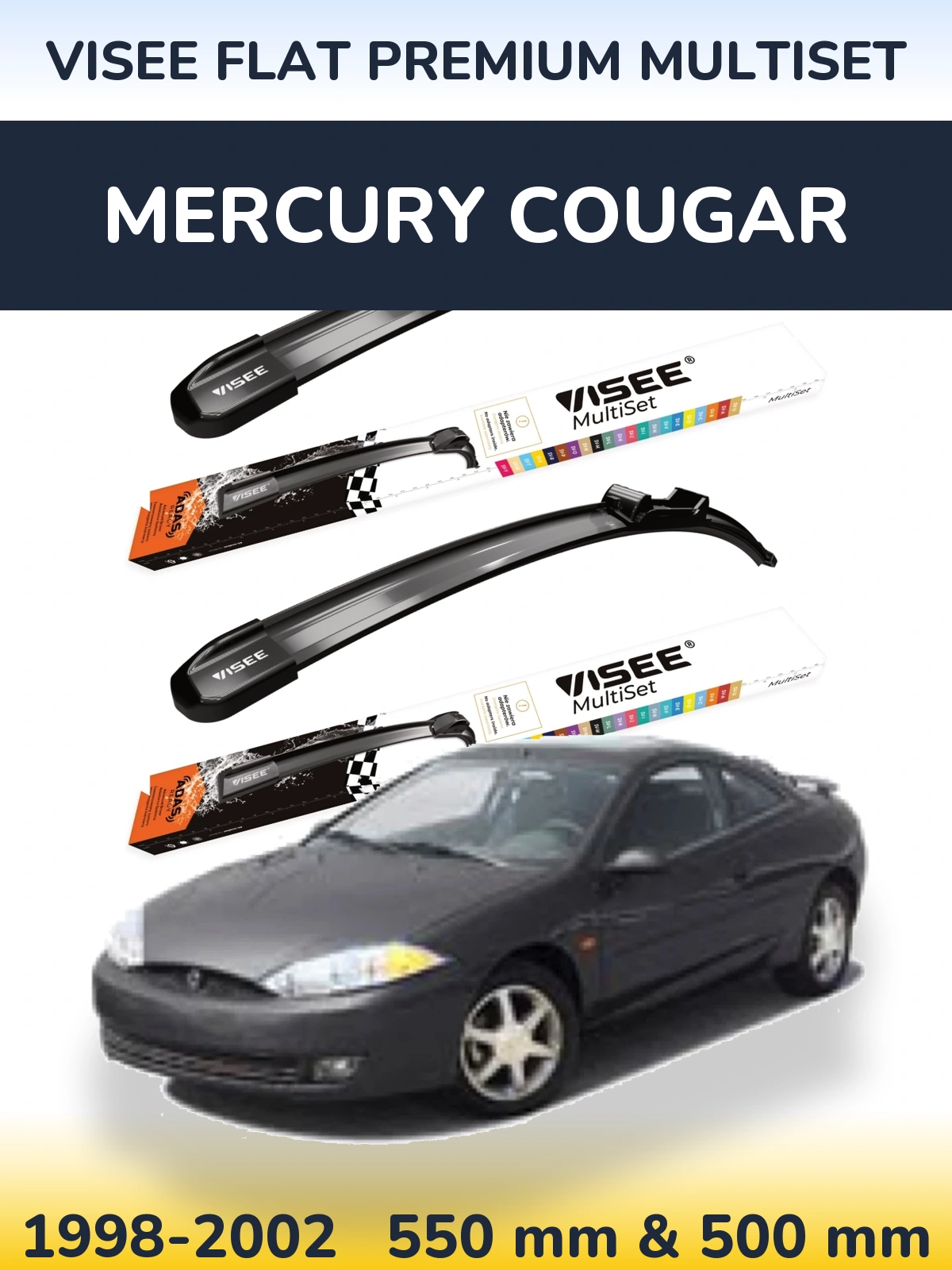 Комплект передніх щіток VISEE FLAT PREMIUM MultiSet 550 & 500 мм для Mercury Cougar 1998-2002
