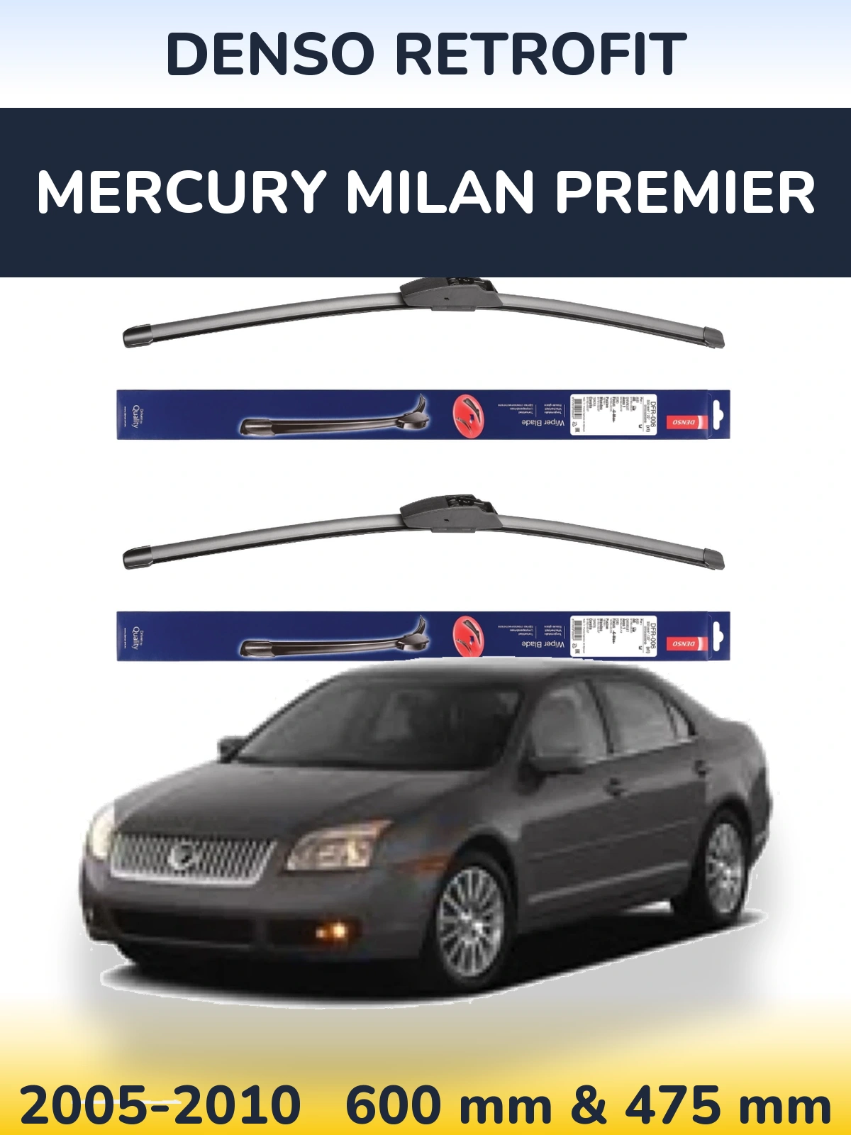 Комплект передних дворников Denso Retrofit 600 & 475 мм для Mercury Milan Premier 2005-2010