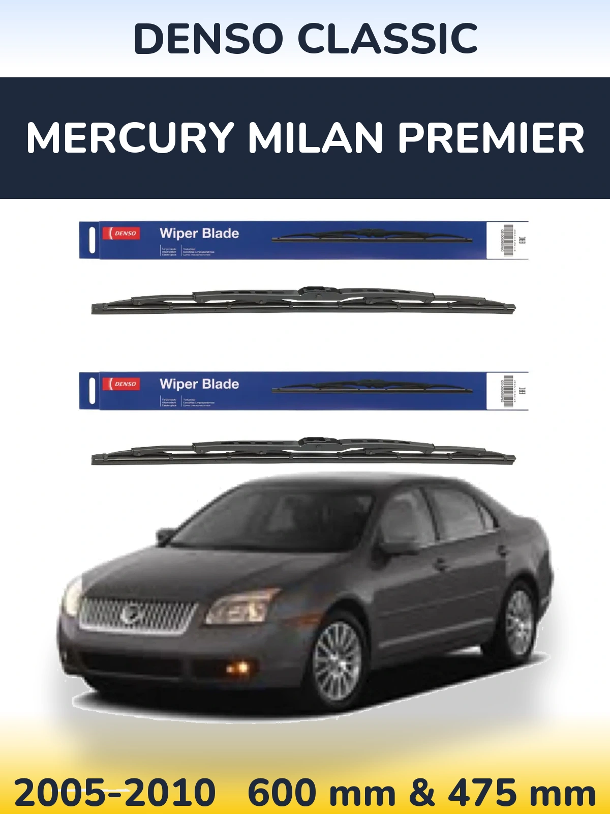 Комплект передніх щіток Denso Classic 600 & 475 мм для Mercury Milan Premier 2005-2010