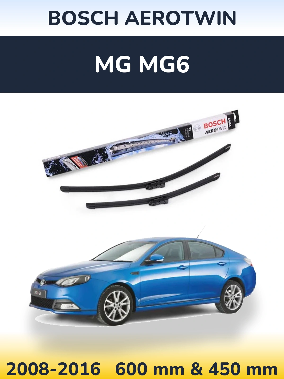 Front wiper blade set BOSCH AeroTwin 600 & 450 mm for MG MG6 2008-2016