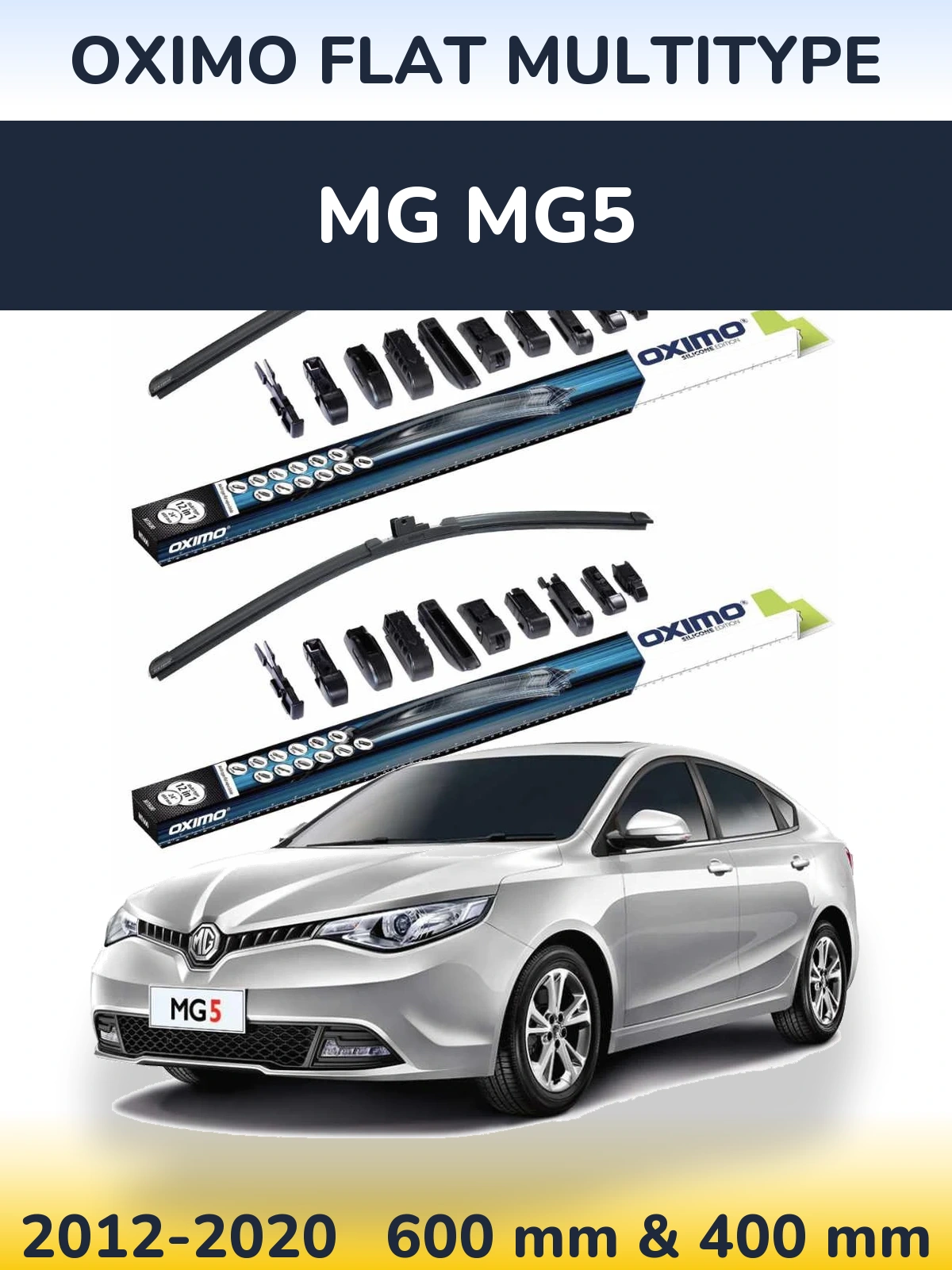Front wiper blade set Oximo Flat MultiTypee 600 & 400 mm for MG MG5 2012-2020