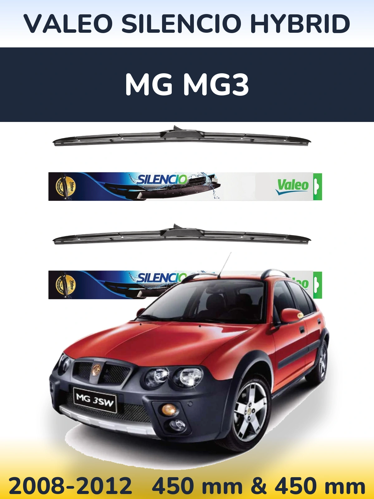 Комплект передних дворников Valeo Silencio Hybrid 450 & 450 мм для MG MG3 2008-2012