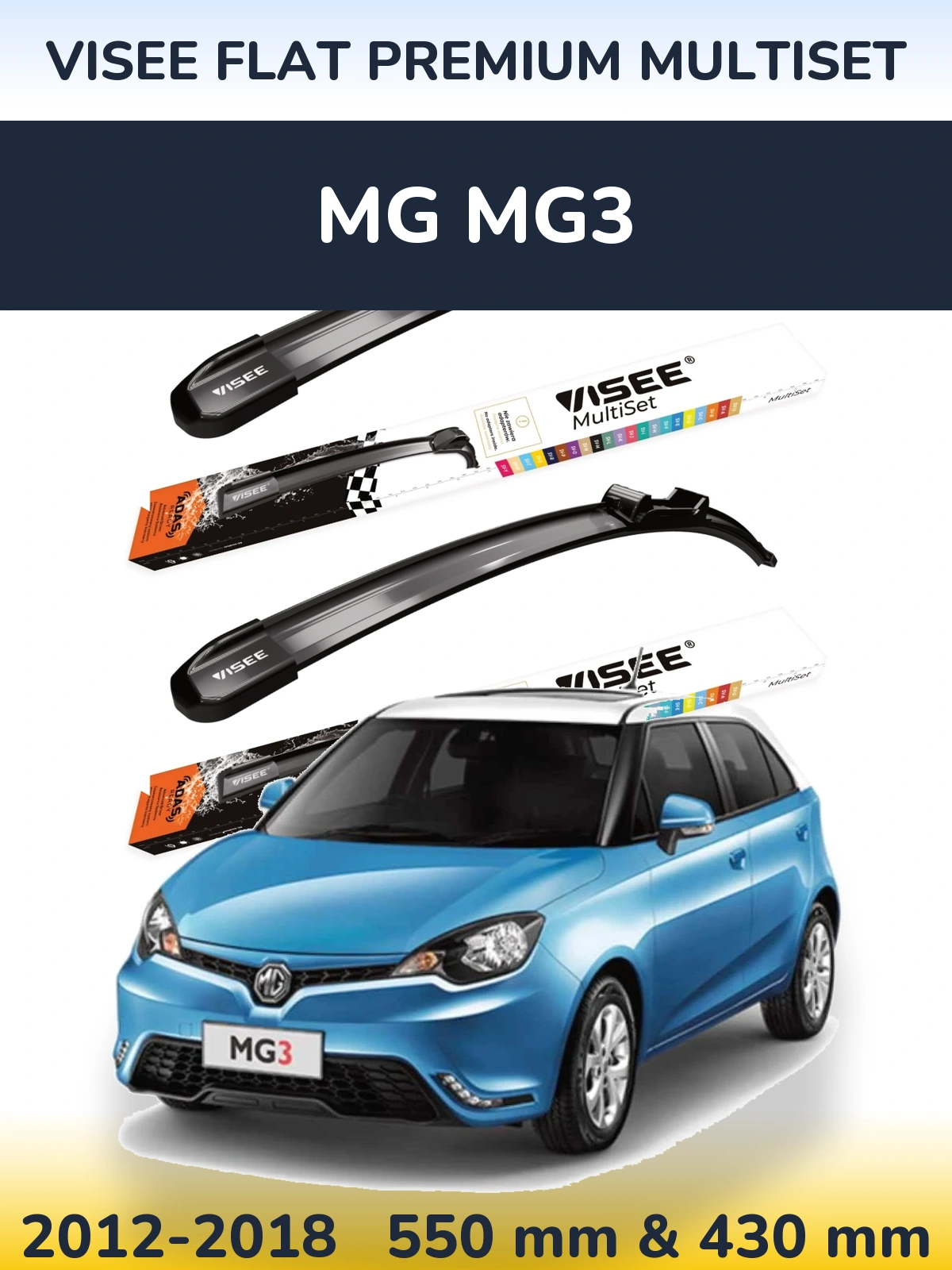 Front wiper blade set VISEE FLAT PREMIUM MultiSet 550 & 430 mm for MG MG3 2012-2018