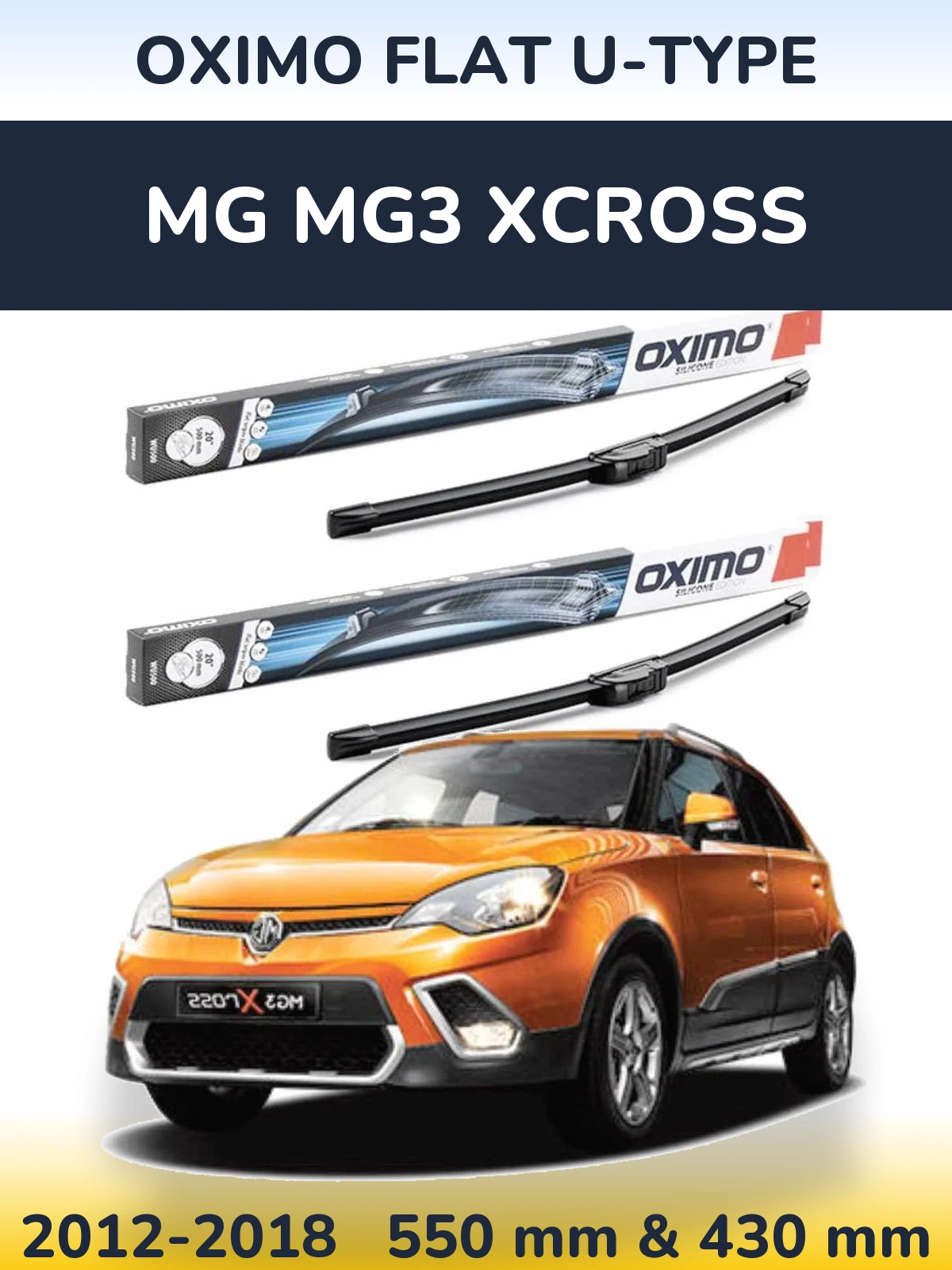 Комплект передних дворников Oximo Flat U-type 550 & 430 мм для MG MG3 Xcross 2012-2018