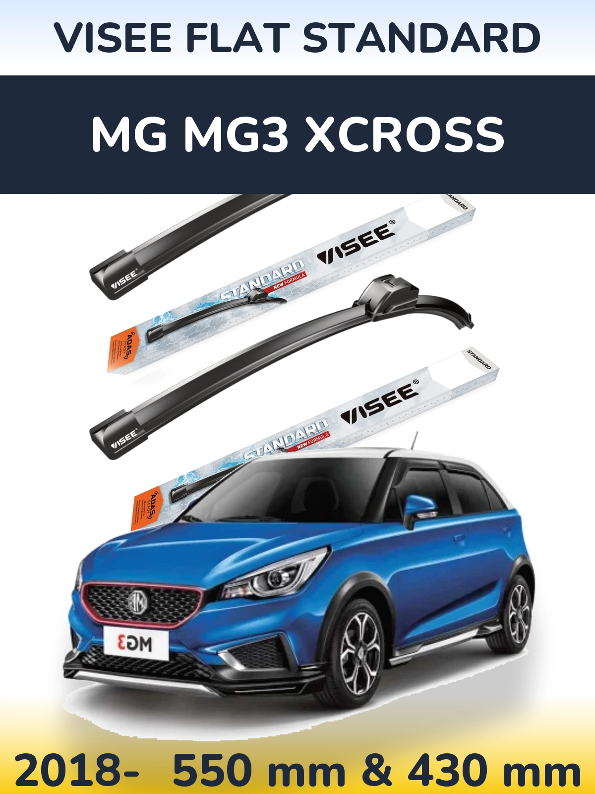 Комплект передних дворников VISEE FLAT STANDARD 550 & 430 мм для MG MG3 Xcross 2018-2026