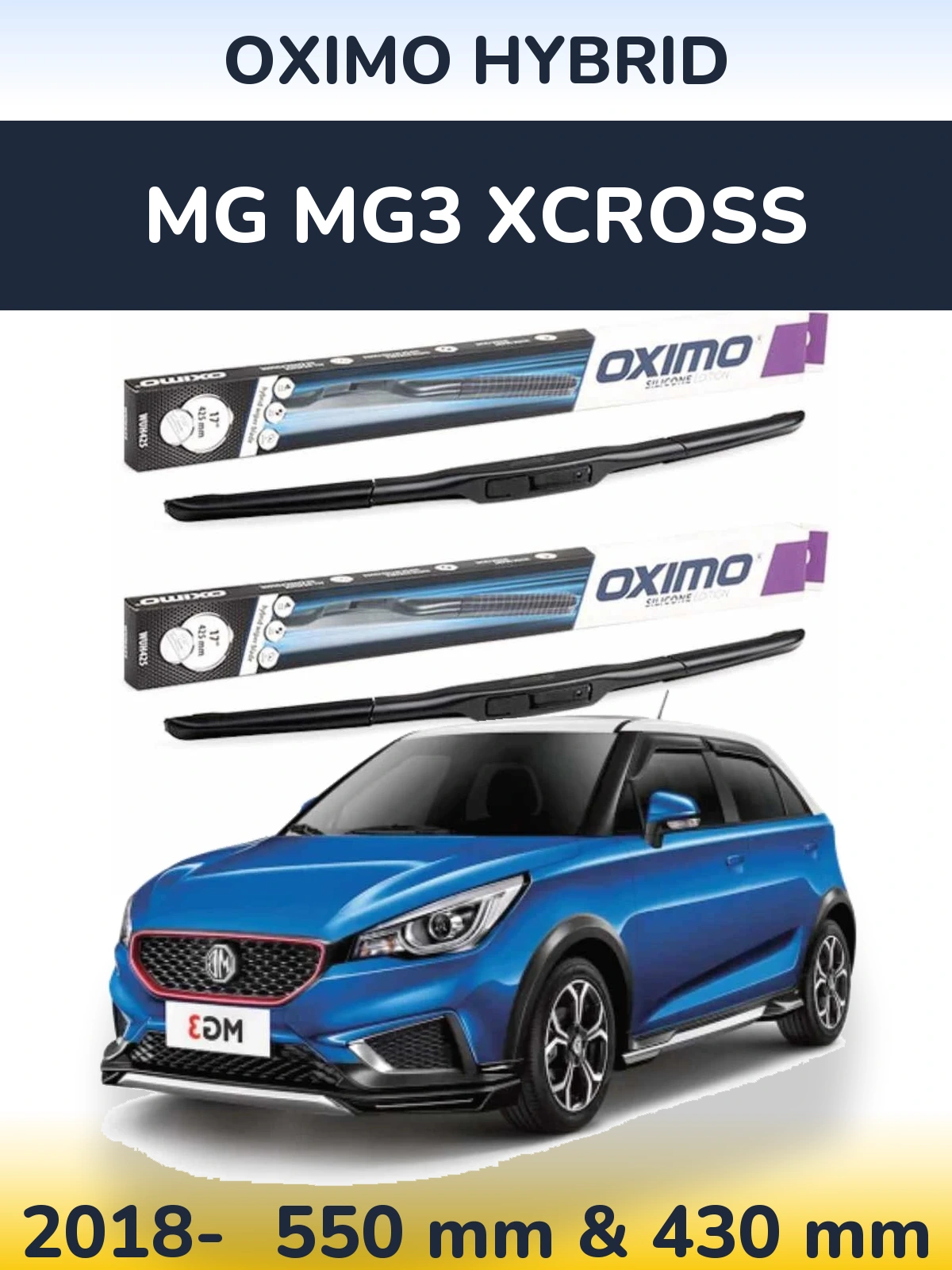 Komplet przednich wycieraczek Oximo Hybrid 550 & 430 mm do MG MG3 Xcross 2018-2026