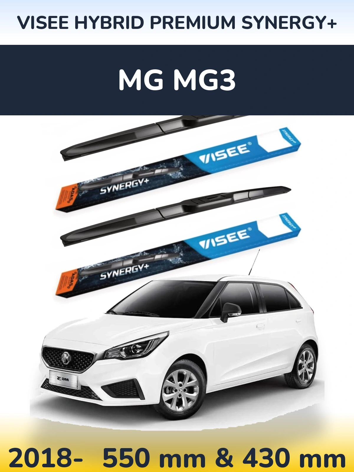 Front wiper blade set VISEE HYBRID PREMIUM SYNERGY+ 550 & 430 mm for MG MG3 2018-2026