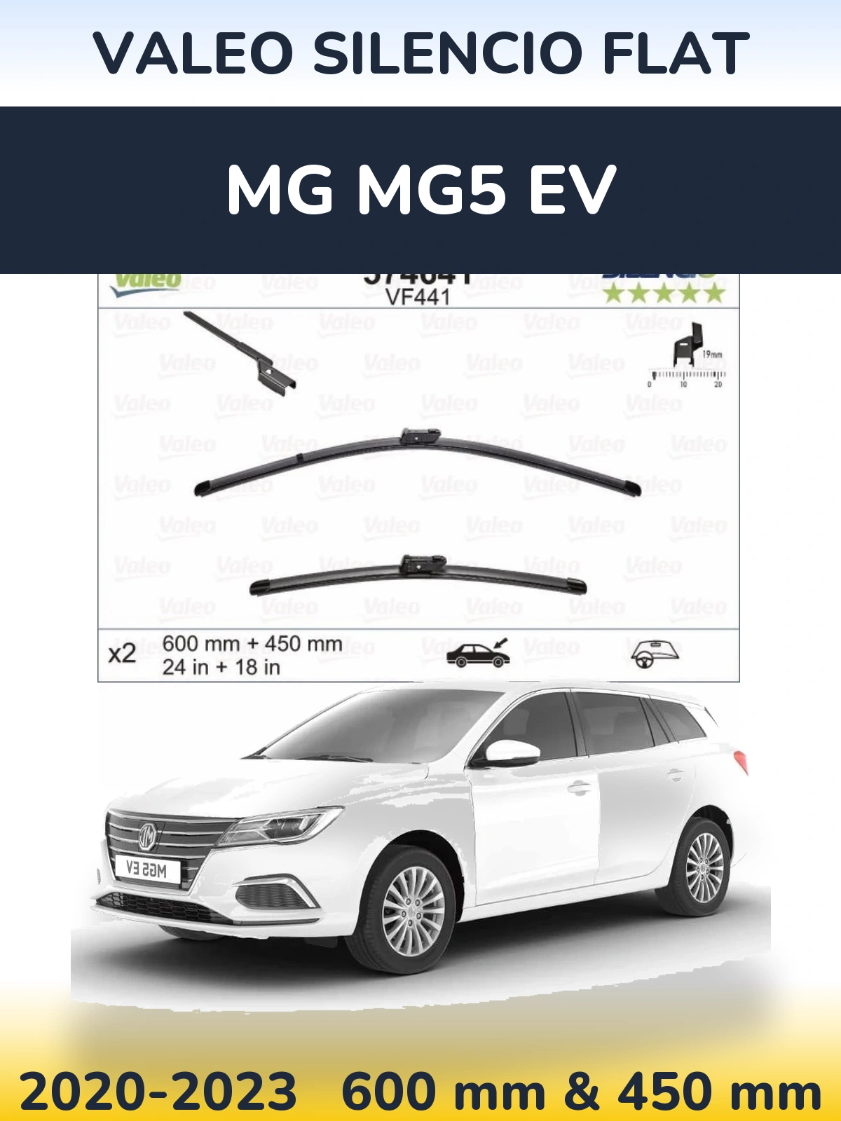 Комплект передних дворников Valeo Silencio Flat 600 & 450 мм для MG MG5 EV 2020-2023