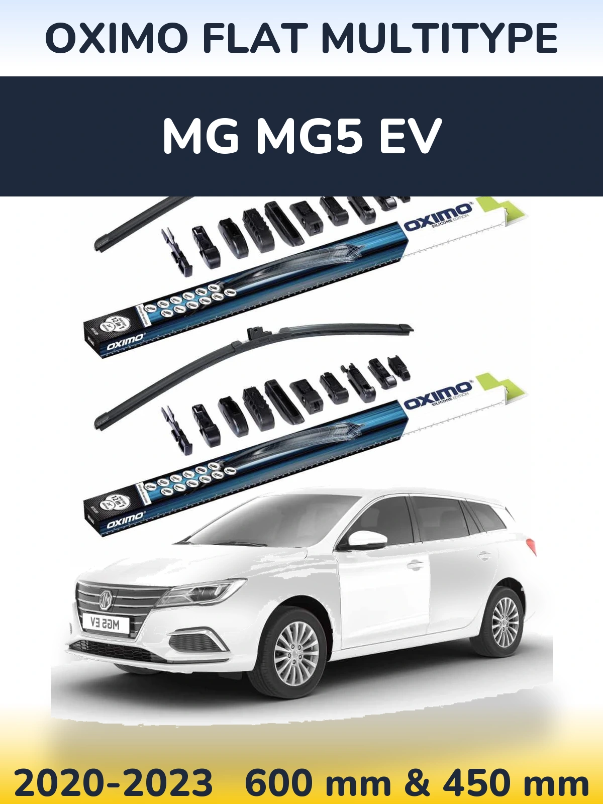 Front wiper blade set Oximo Flat MultiTypee 600 & 450 mm for MG MG5 EV 2020-2023