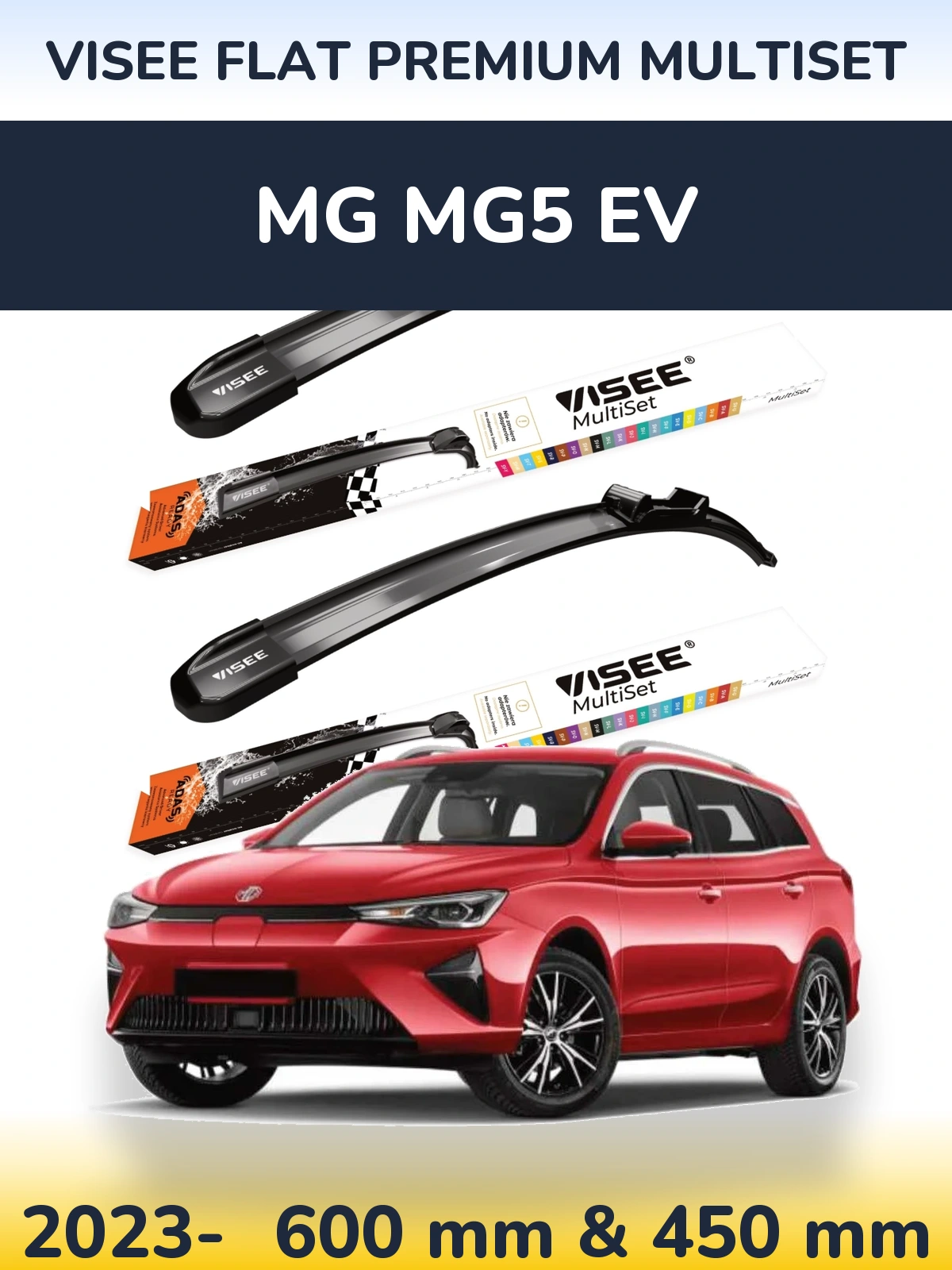 Komplet przednich wycieraczek VISEE FLAT PREMIUM MultiSet 600 & 450 mm do MG MG5 EV 2023-2026