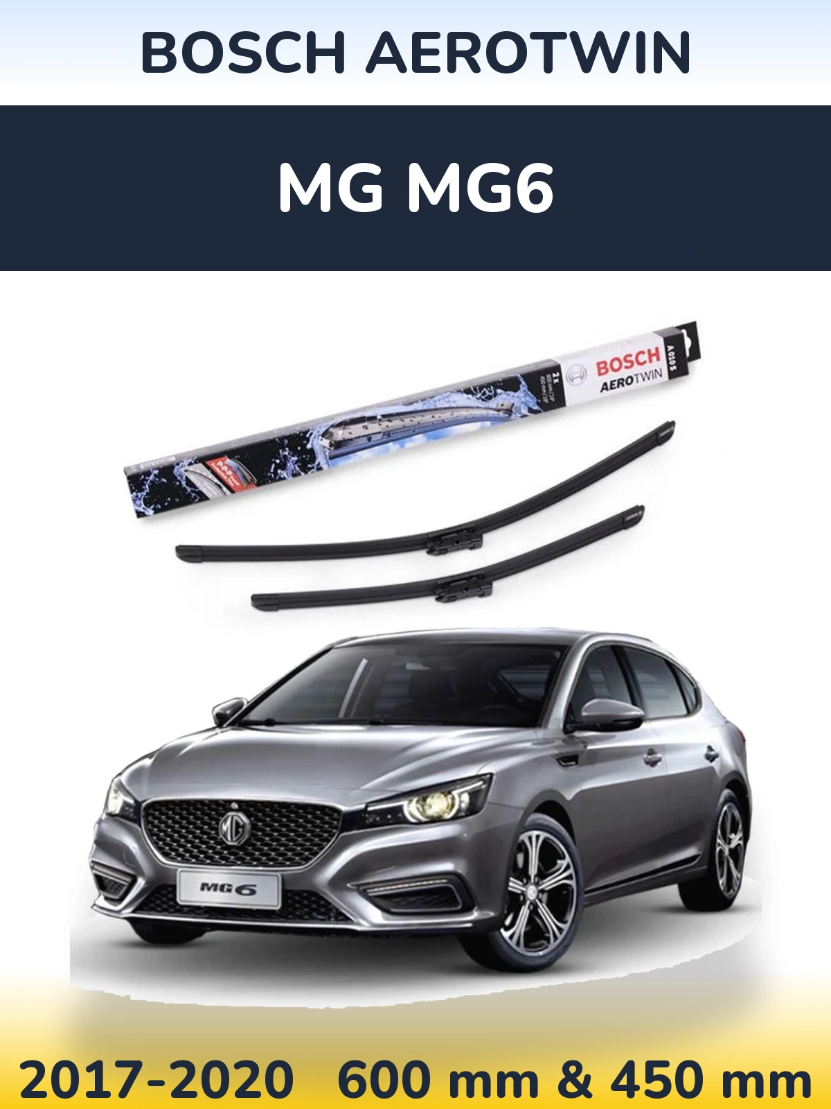 Комплект передних дворников BOSCH AeroTwin 600 & 450 мм для MG MG6 2017-2020