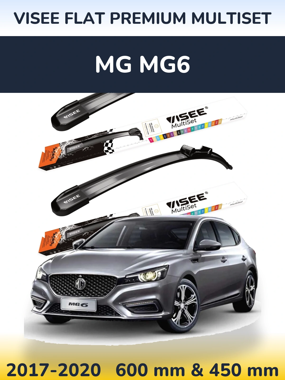 Komplet przednich wycieraczek VISEE FLAT PREMIUM MultiSet 600 & 450 mm do MG MG6 2017-2020