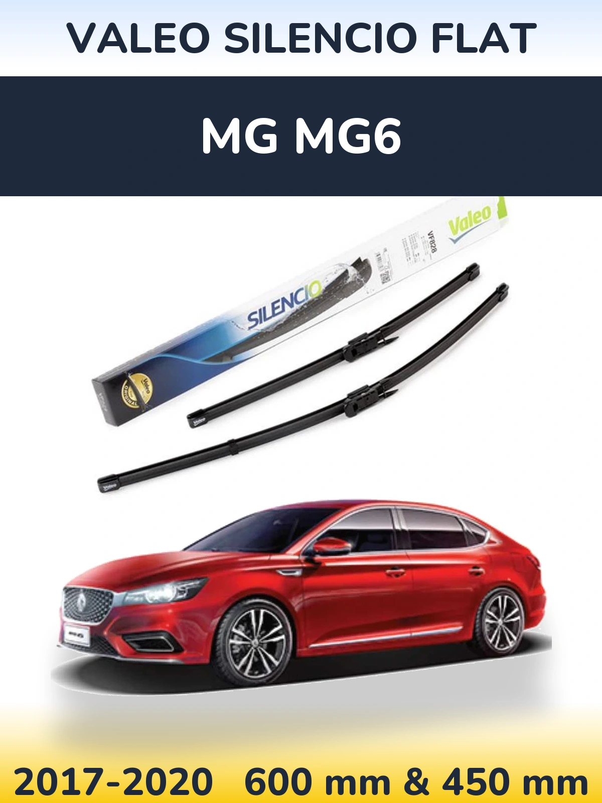 Front wiper blade set Valeo Silencio Flat 600 & 450 mm for MG MG6 2017-2020