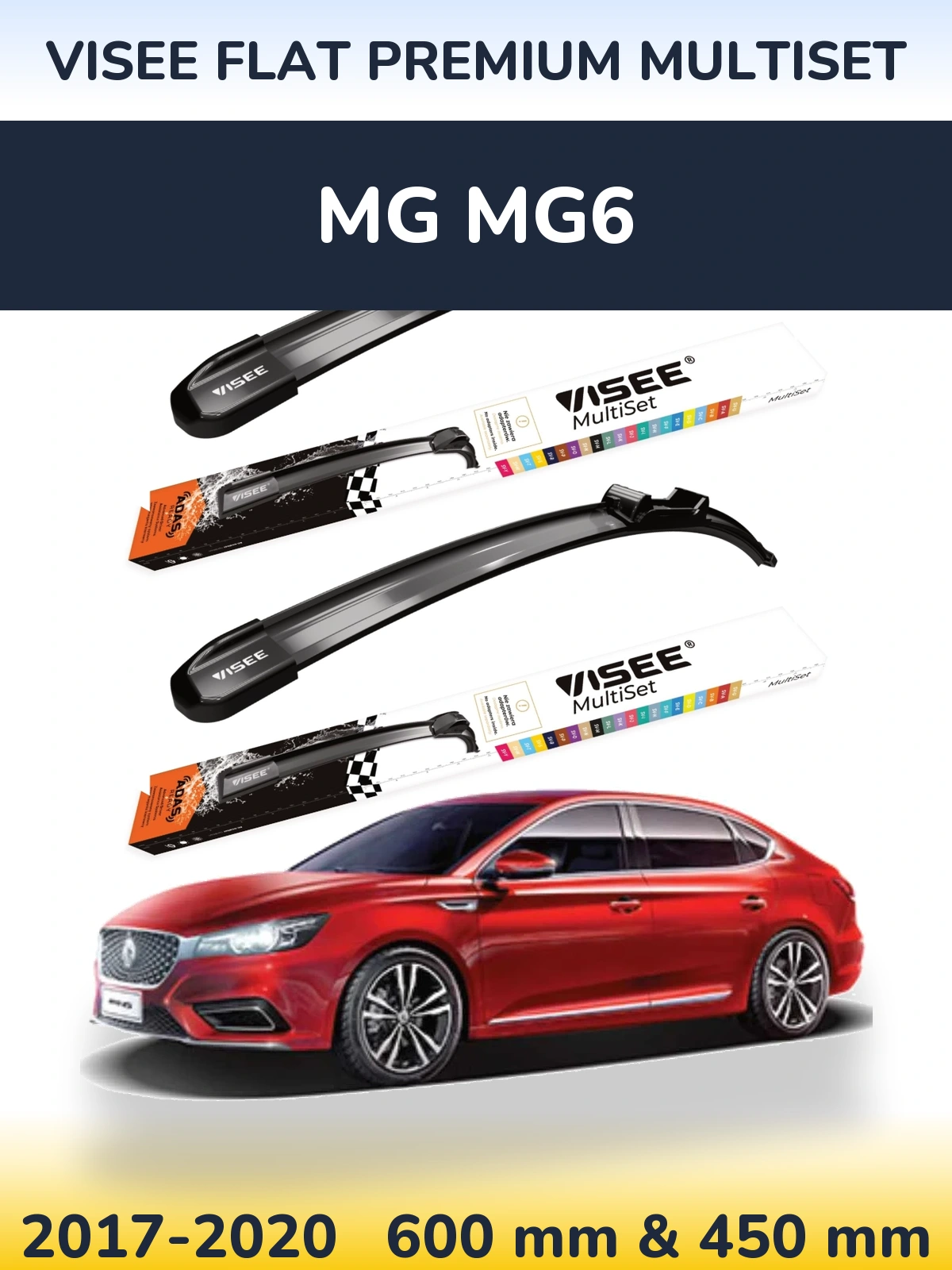 Комплект передних дворников VISEE FLAT PREMIUM MultiSet 600 & 450 мм для MG MG6 2017-2020