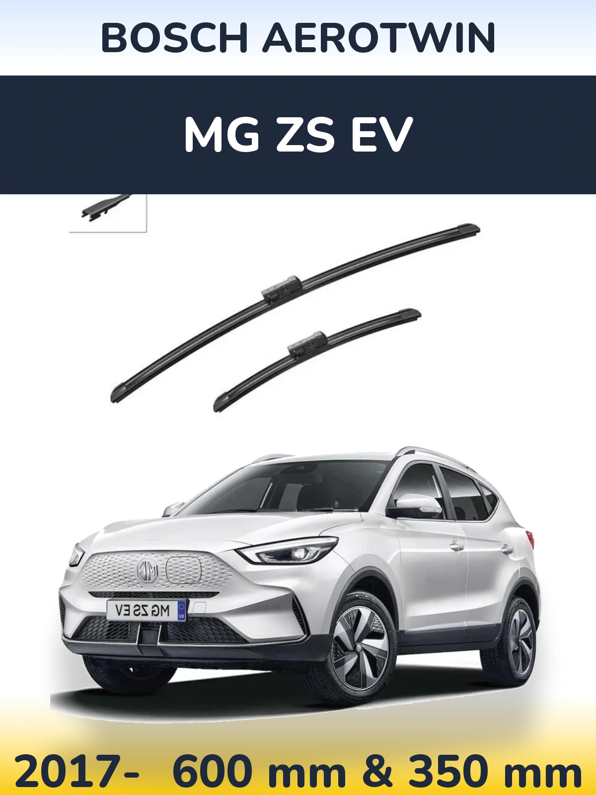 Front wiper blade set BOSCH AeroTwin 600 & 350 mm for MG ZS EV 2017-2026
