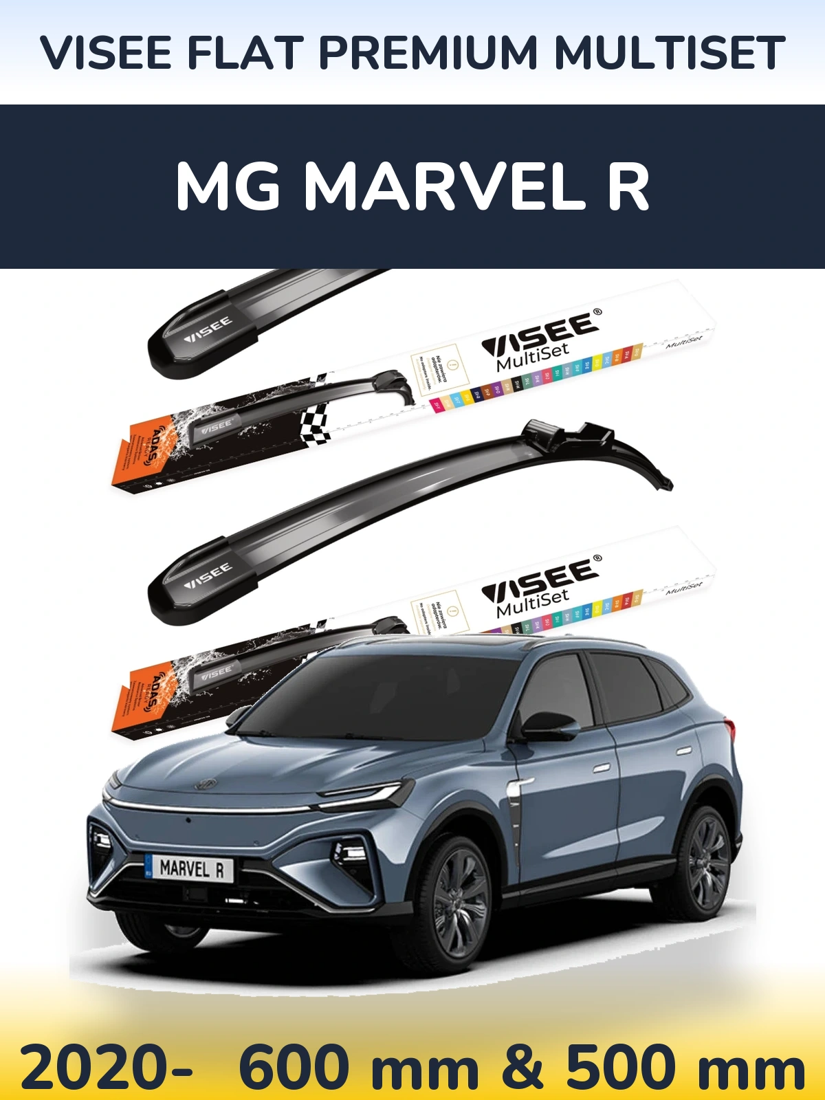 Komplet przednich wycieraczek VISEE FLAT PREMIUM MultiSet 600 & 500 mm do MG Marvel R 2020-2026