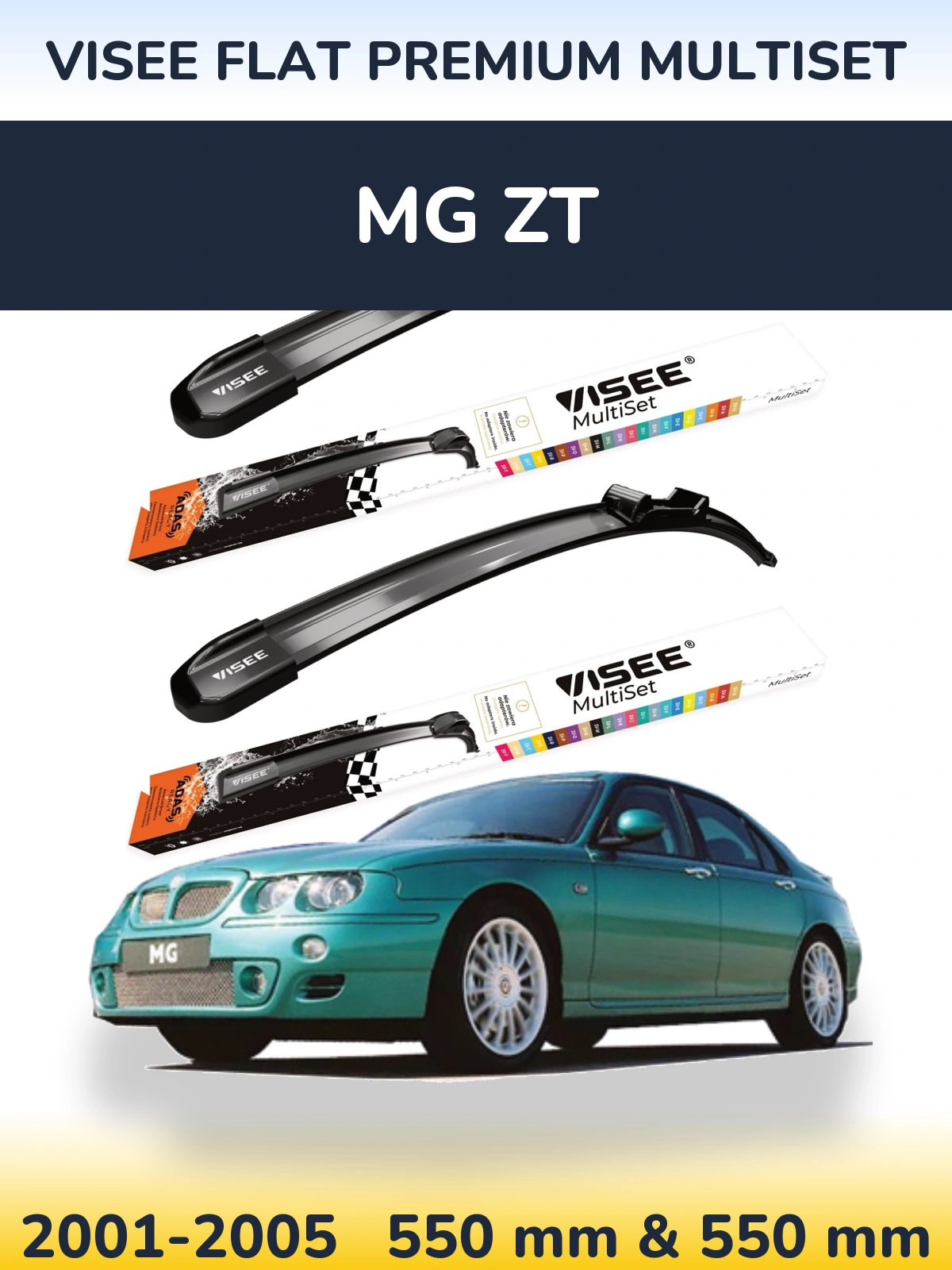 Front wiper blade set VISEE FLAT PREMIUM MultiSet 550 & 550 mm for MG ZT 2001-2005