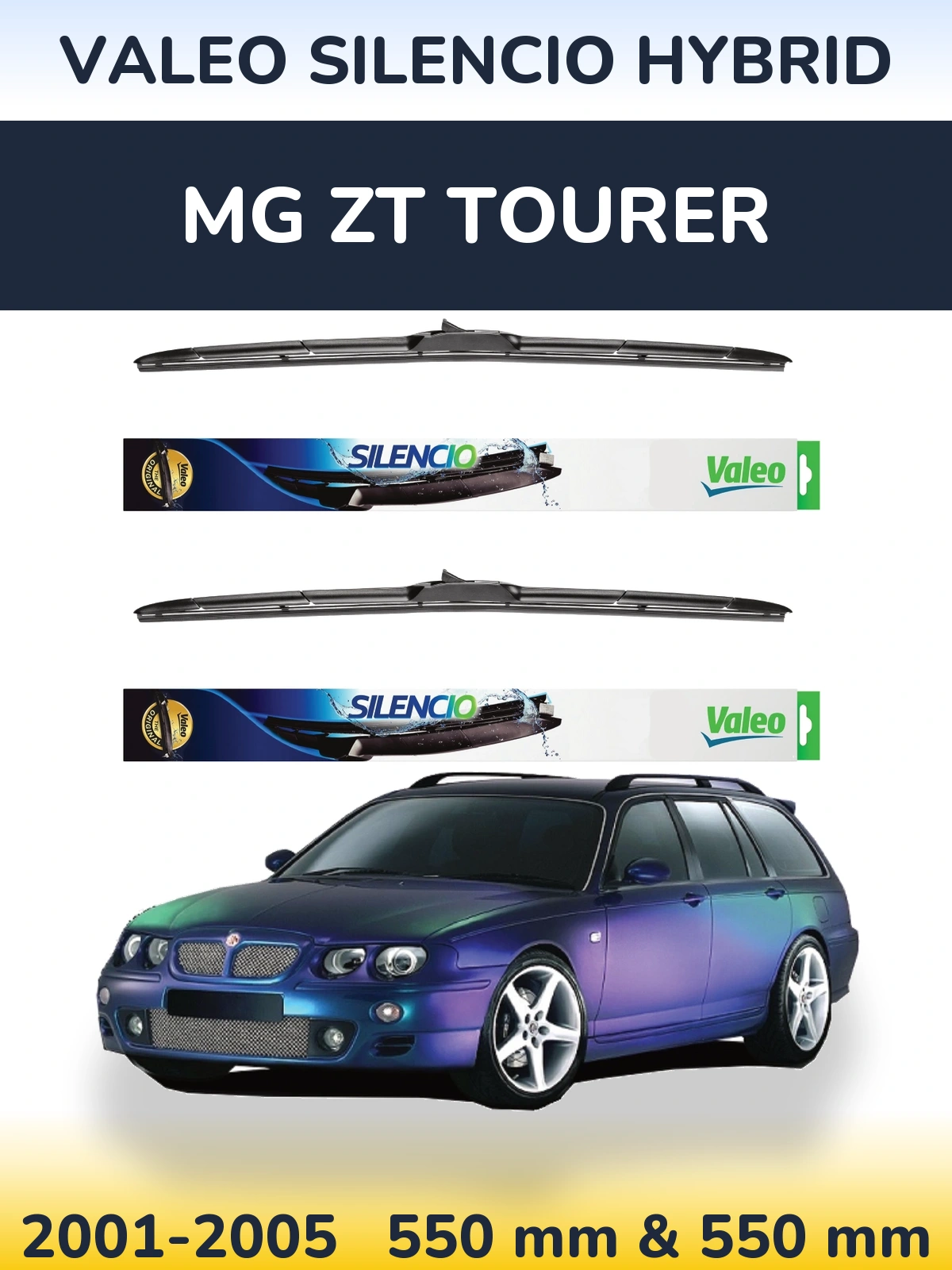 Komplet przednich wycieraczek Valeo Silencio Hybrid 550 & 550 mm do MG ZT Tourer 2001-2005