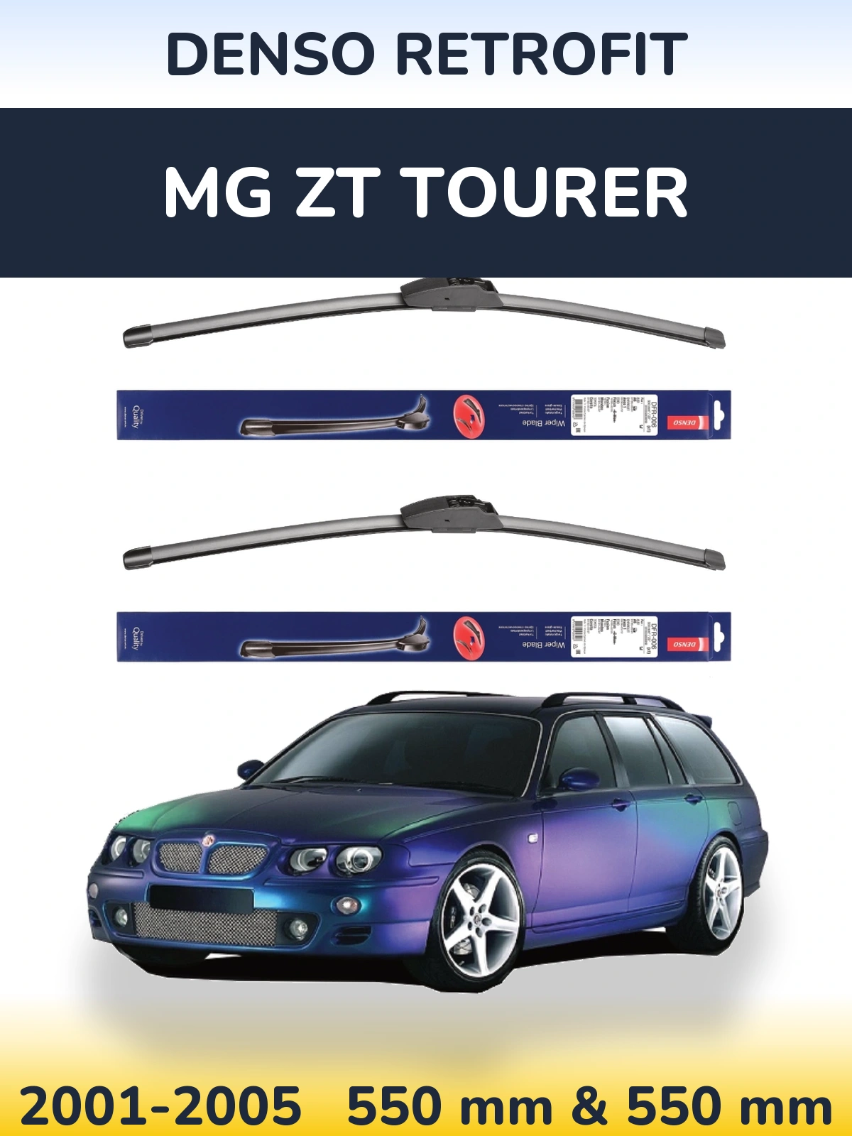 Front wiper blade set Denso Retrofit 550 & 550 mm for MG ZT Tourer 2001-2005