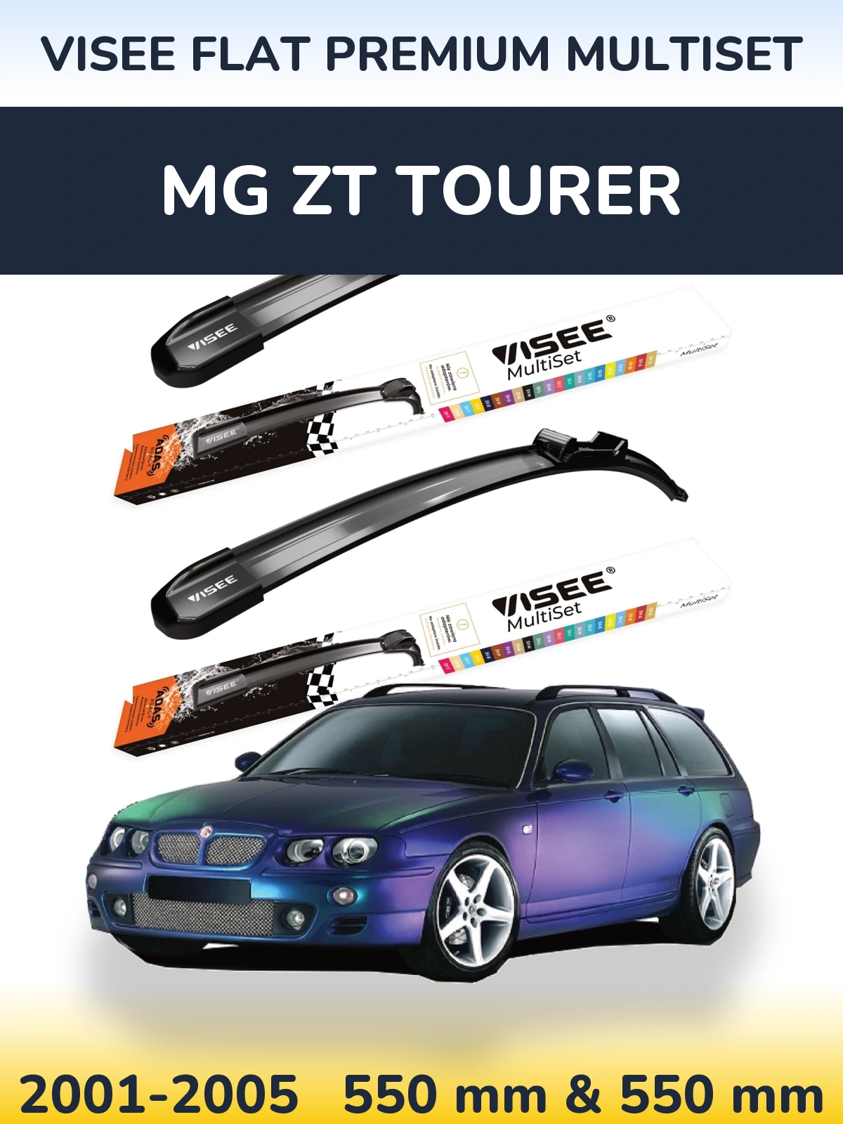 Front wiper blade set VISEE FLAT PREMIUM MultiSet 550 & 550 mm for MG ZT Tourer 2001-2005