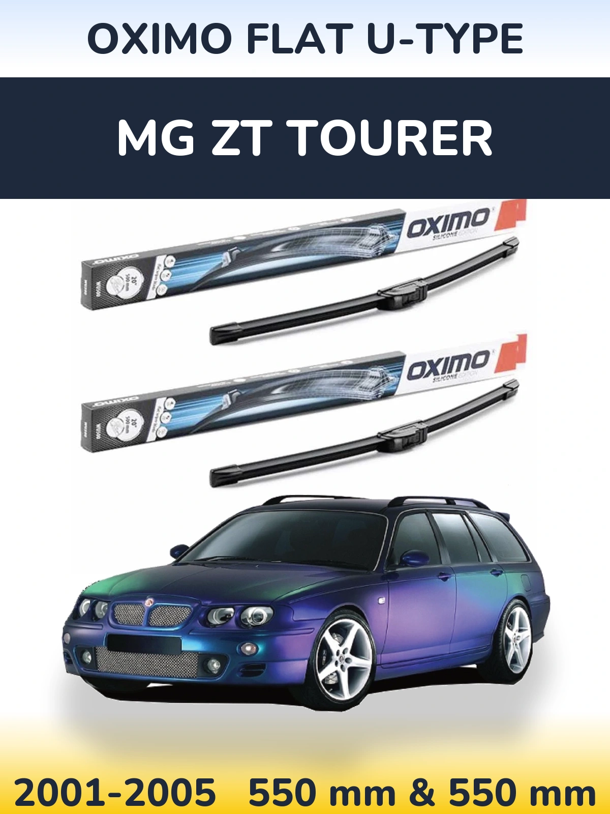 Front wiper blade set Oximo Flat U-type 550 & 550 mm for MG ZT Tourer 2001-2005