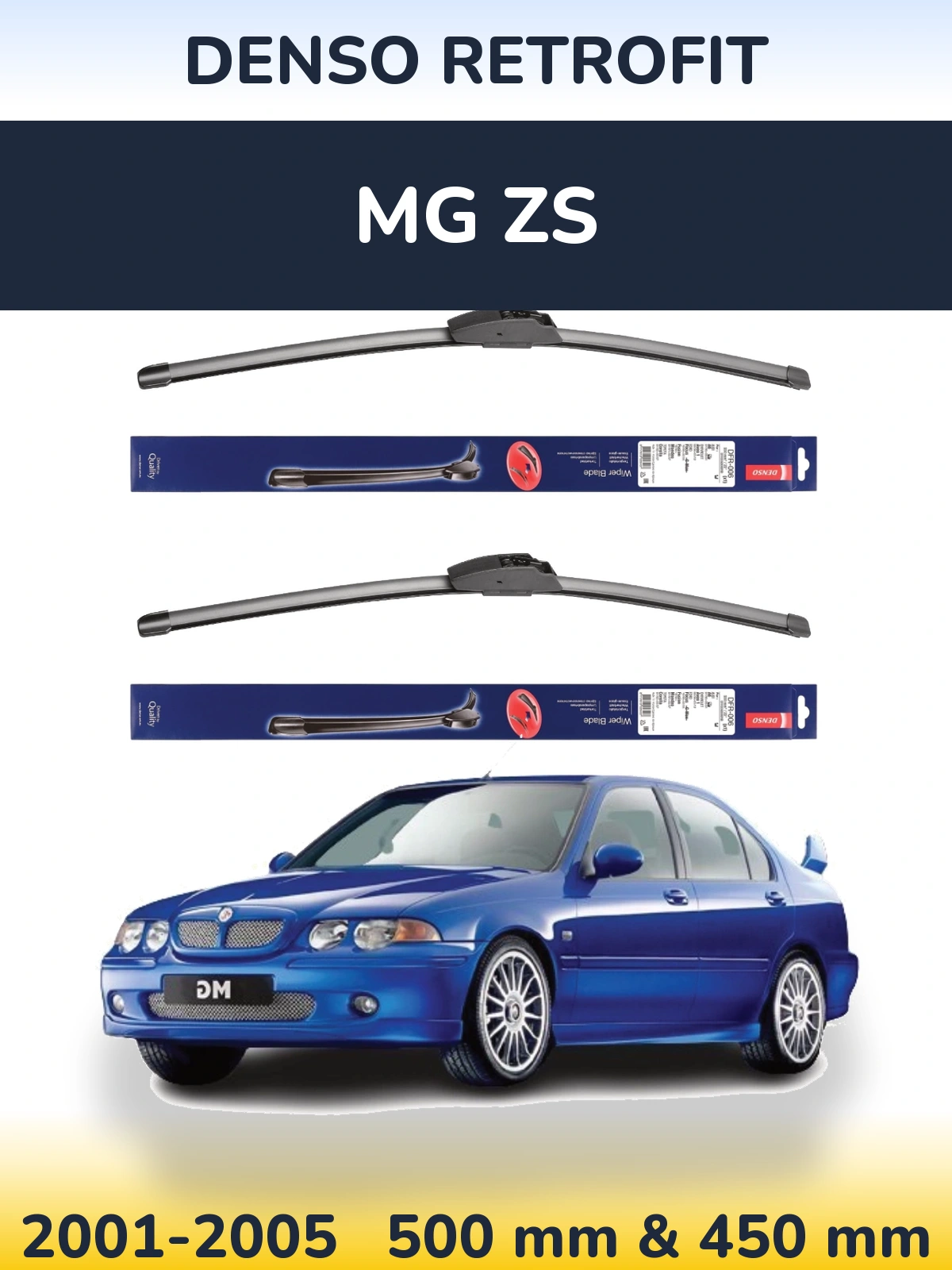 Front wiper blade set Denso Retrofit 500 & 450 mm for MG ZS 2001-2005