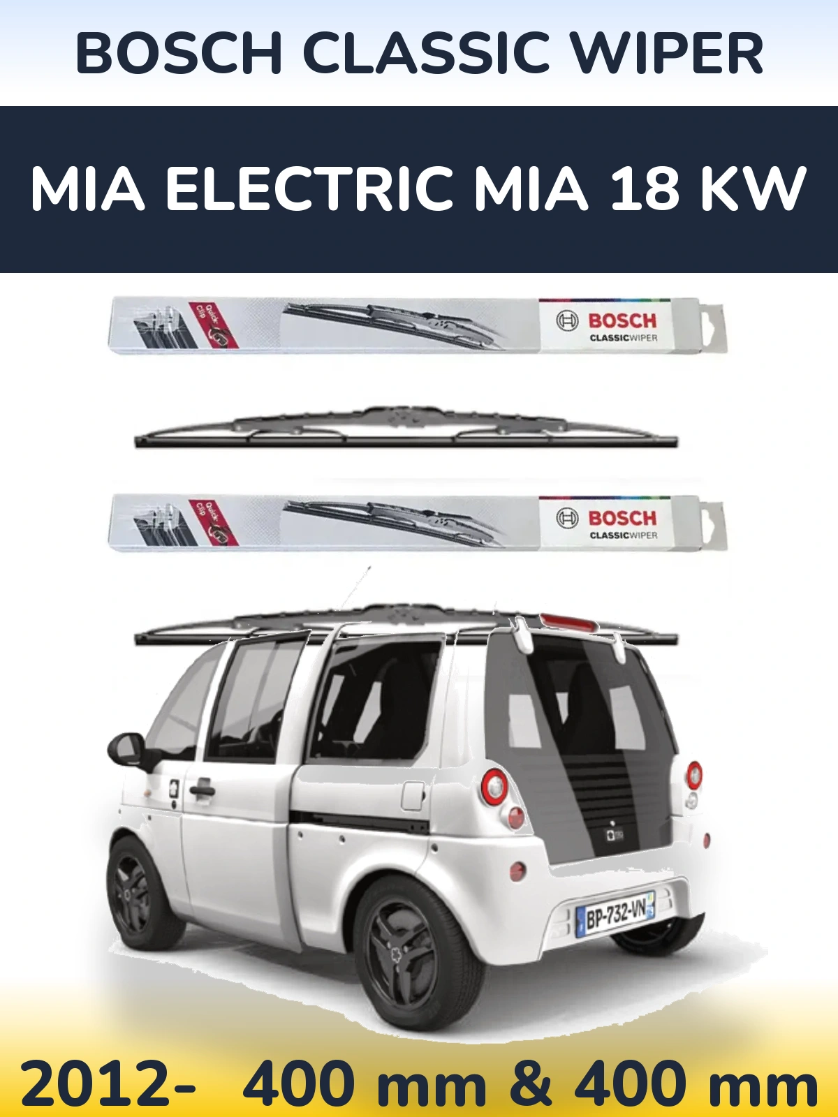Komplet przednich wycieraczek BOSCH Classic Wiper 400 & 400 mm do MIA Electric mia 18 kw 2012-2026
