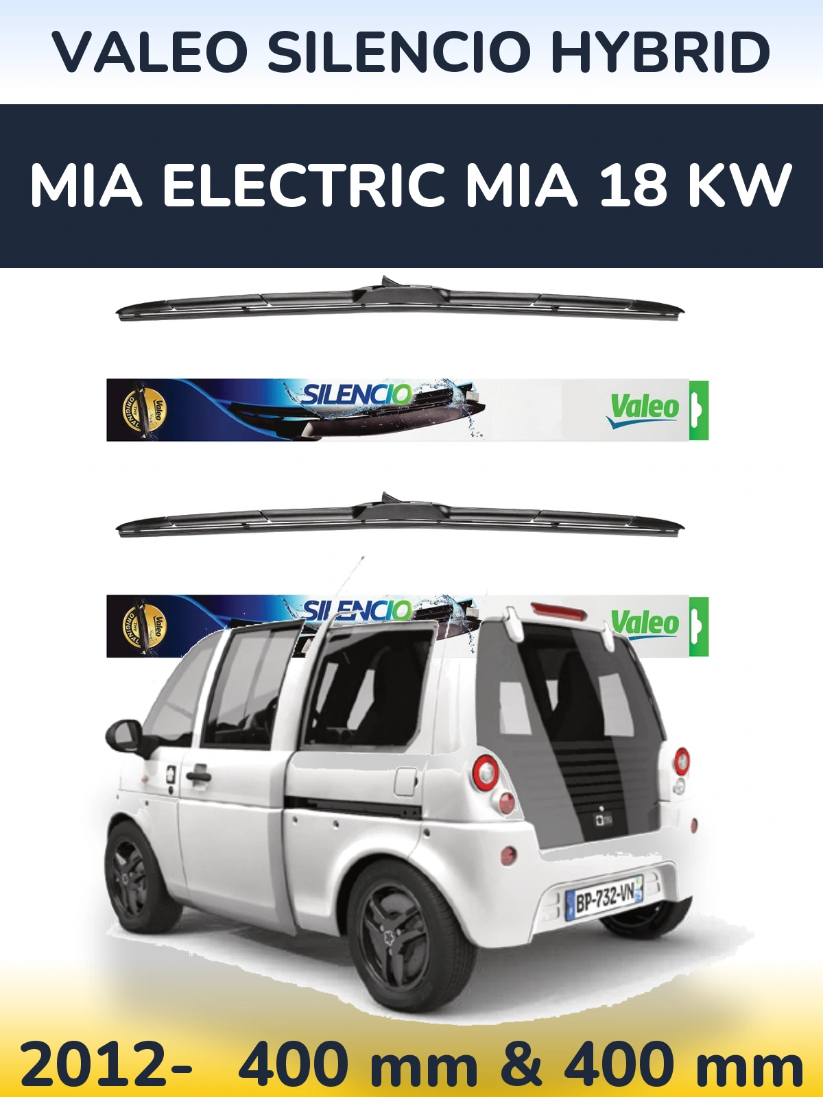 Комплект передних дворников Valeo Silencio Hybrid 400 & 400 мм для MIA Electric mia 18 kw 2012-2026