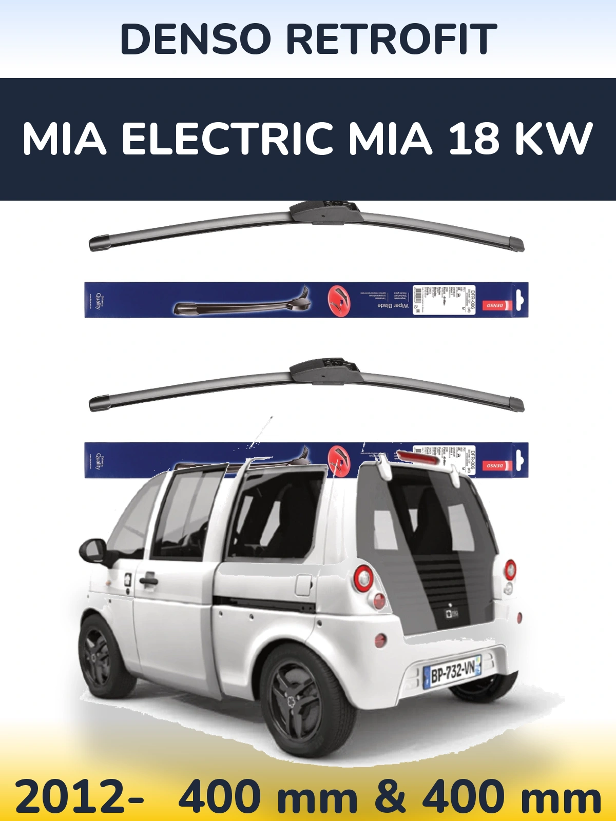 Комплект передних дворников Denso Retrofit 400 & 400 мм для MIA Electric mia 18 kw 2012-2026