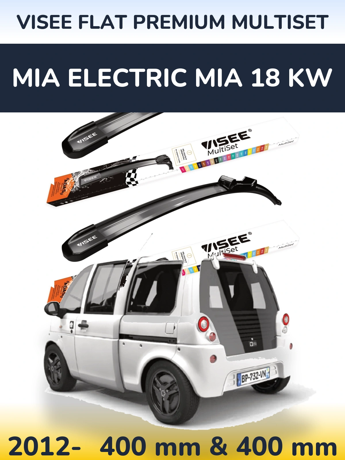 Комплект передних дворников VISEE FLAT PREMIUM MultiSet 400 & 400 мм для MIA Electric mia 18 kw 2012-2026