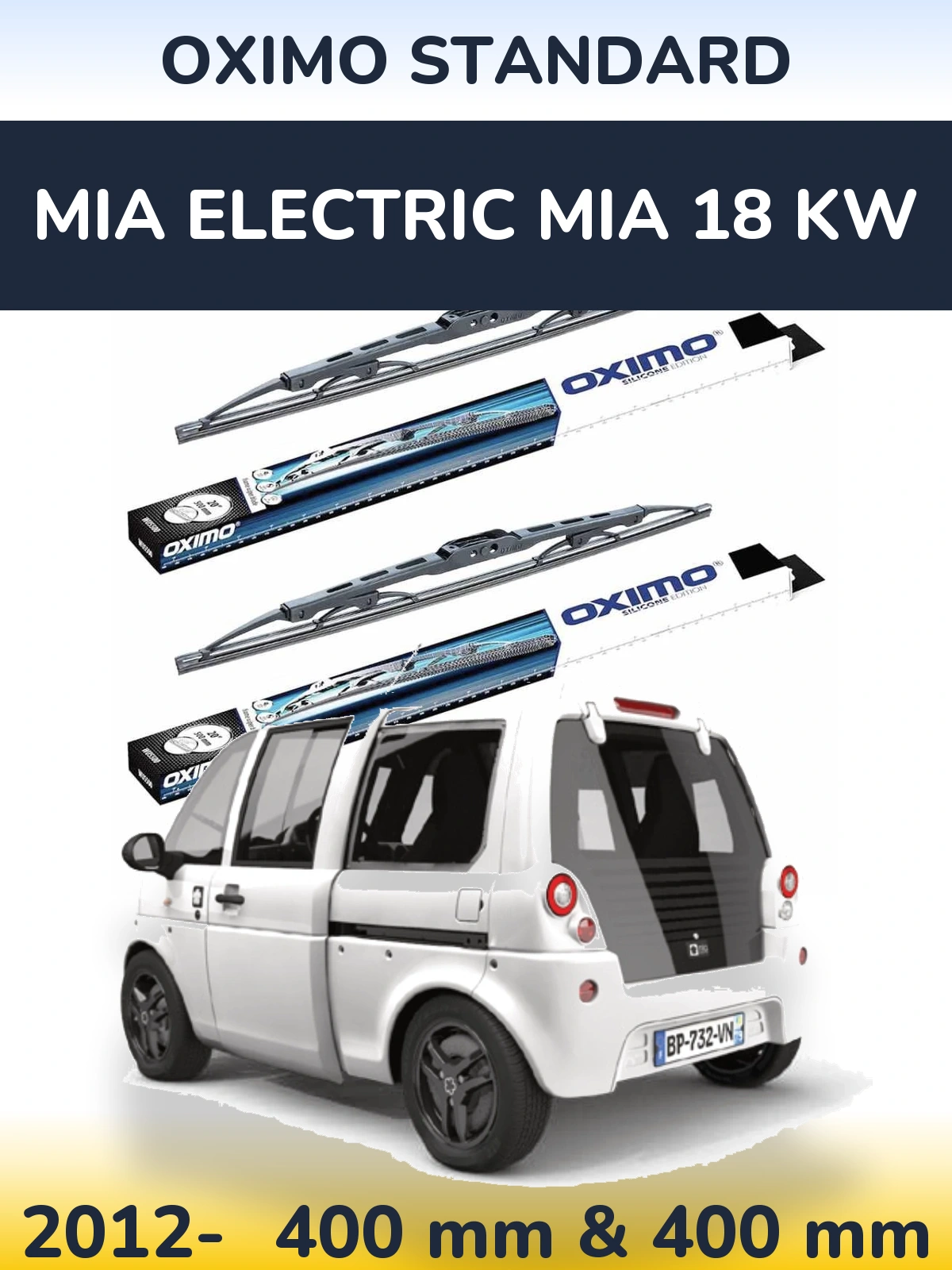 Комплект передних дворников Oximo Standard 400 & 400 мм для MIA Electric mia 18 kw 2012-2026