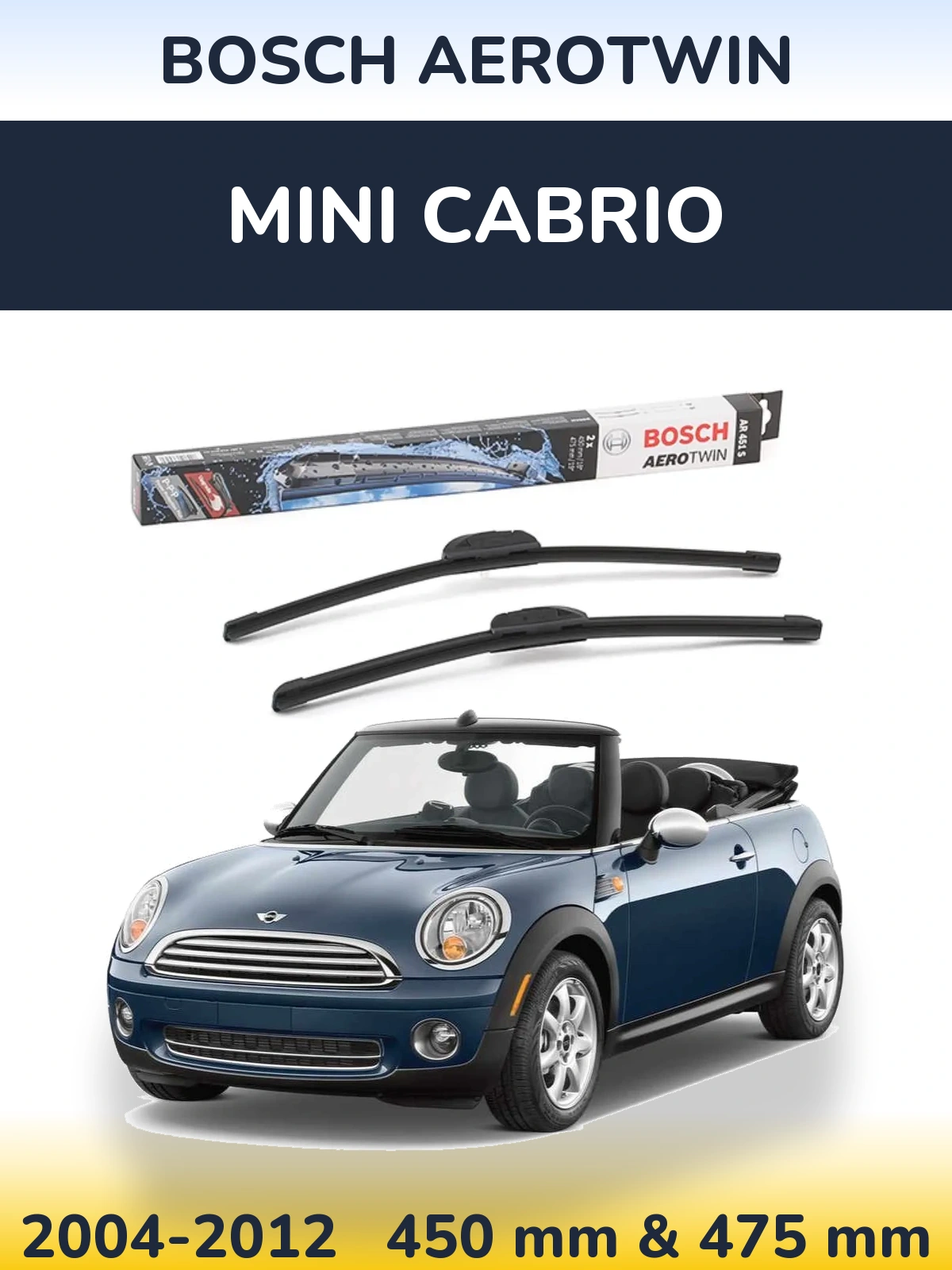 Front wiper blade set BOSCH AeroTwin 450 & 475 mm for MINI Cabrio 2004-2012
