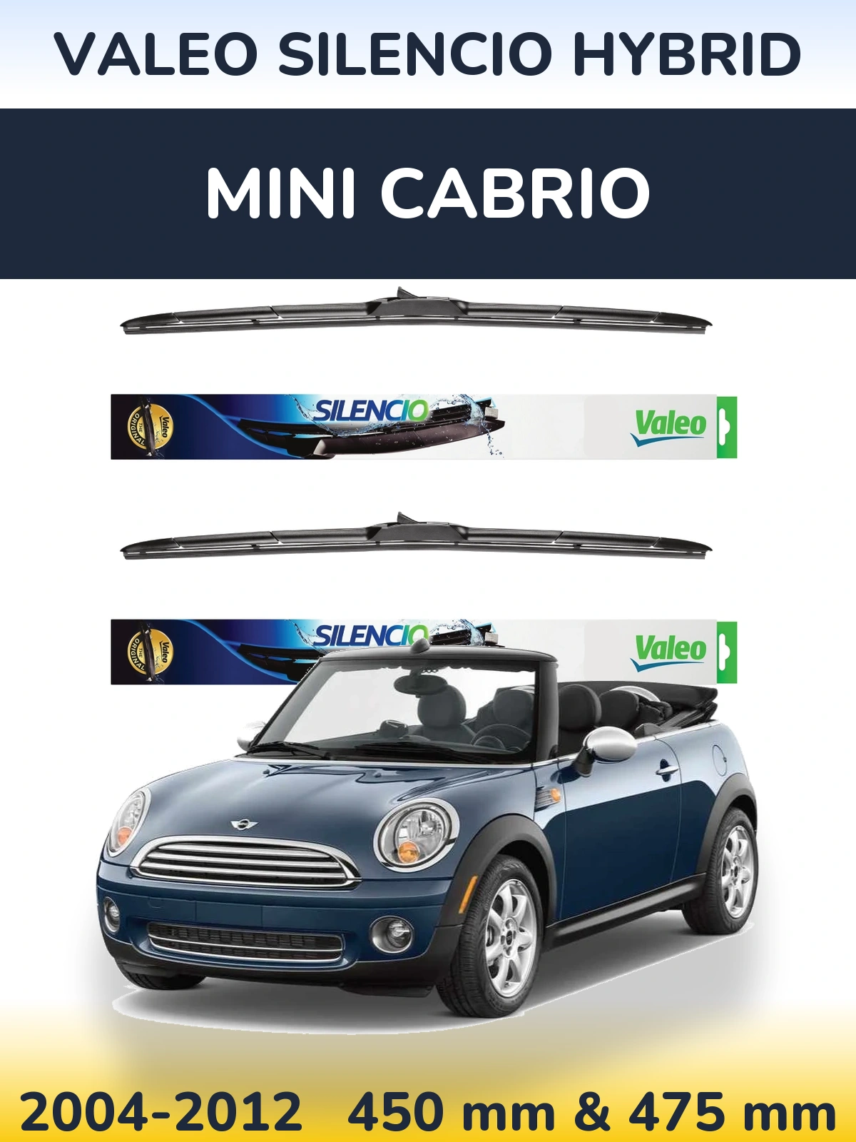 Komplet przednich wycieraczek Valeo Silencio Hybrid 450 & 475 mm do MINI Cabrio 2004-2012