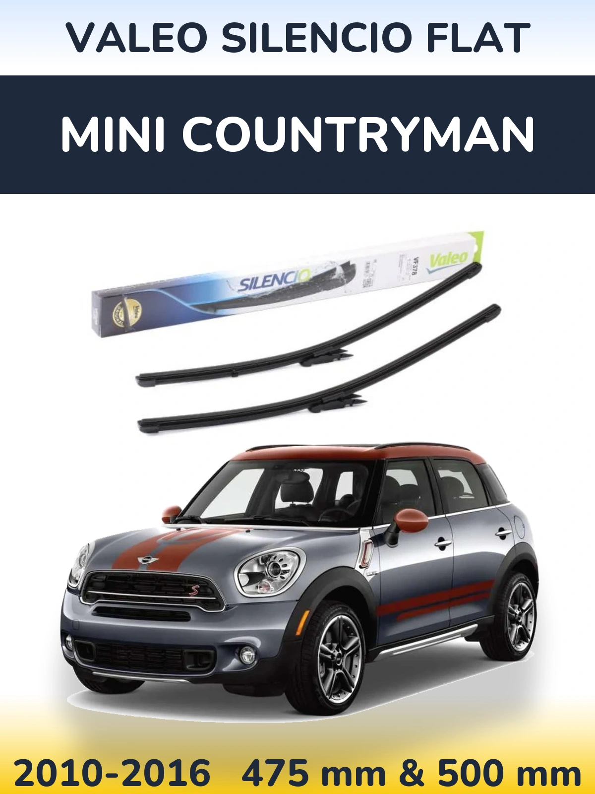Komplet przednich wycieraczek Valeo Silencio Flat 475 & 500 mm do MINI Countryman 2010-2016