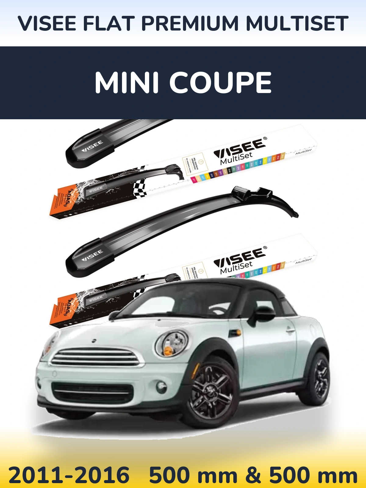 Комплект передних дворников VISEE FLAT PREMIUM MultiSet 500 & 500 мм для MINI Coupe 2011-2016