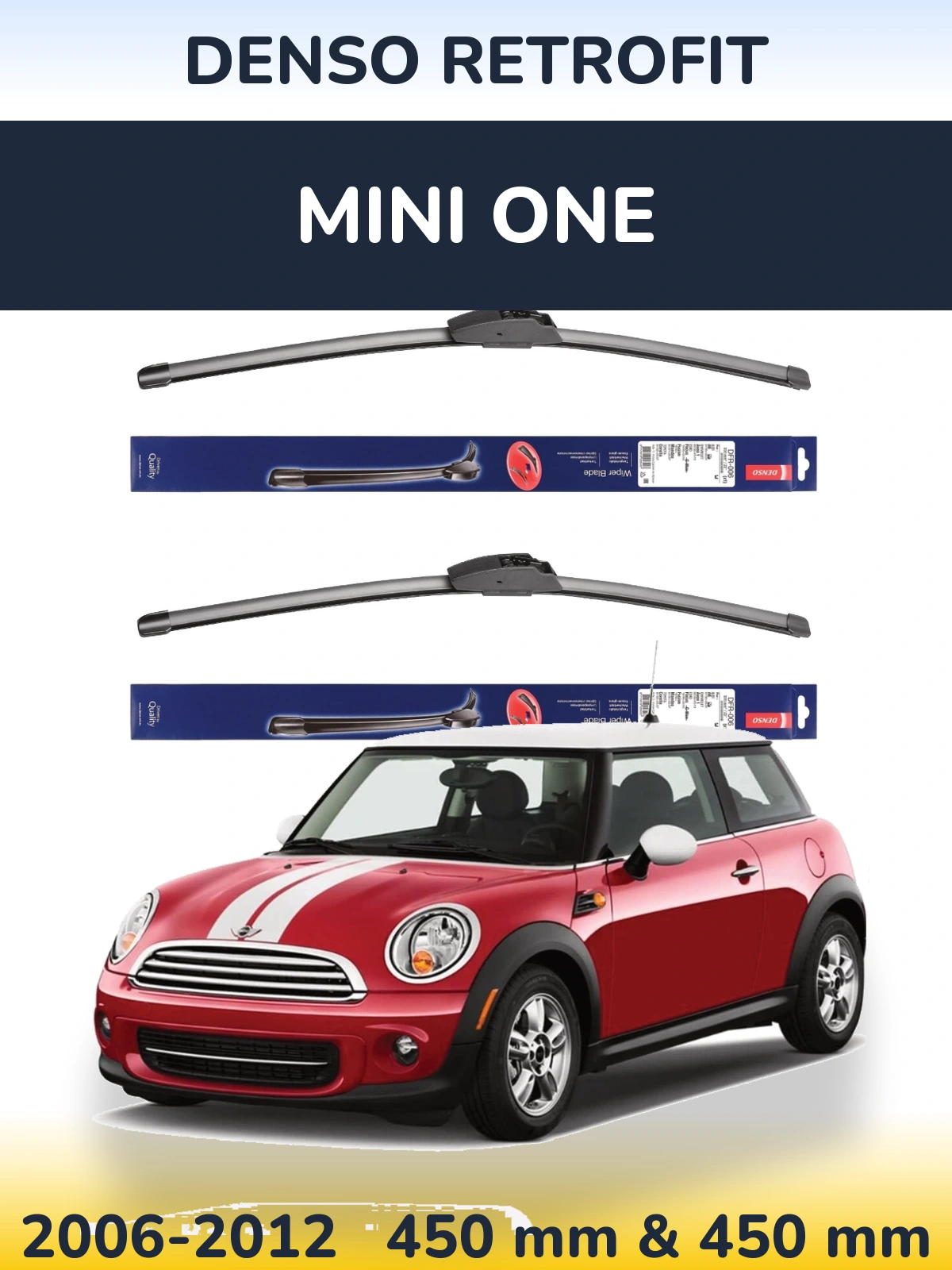 Front wiper blade set Denso Retrofit 450 & 450 mm for MINI One 2006-2012