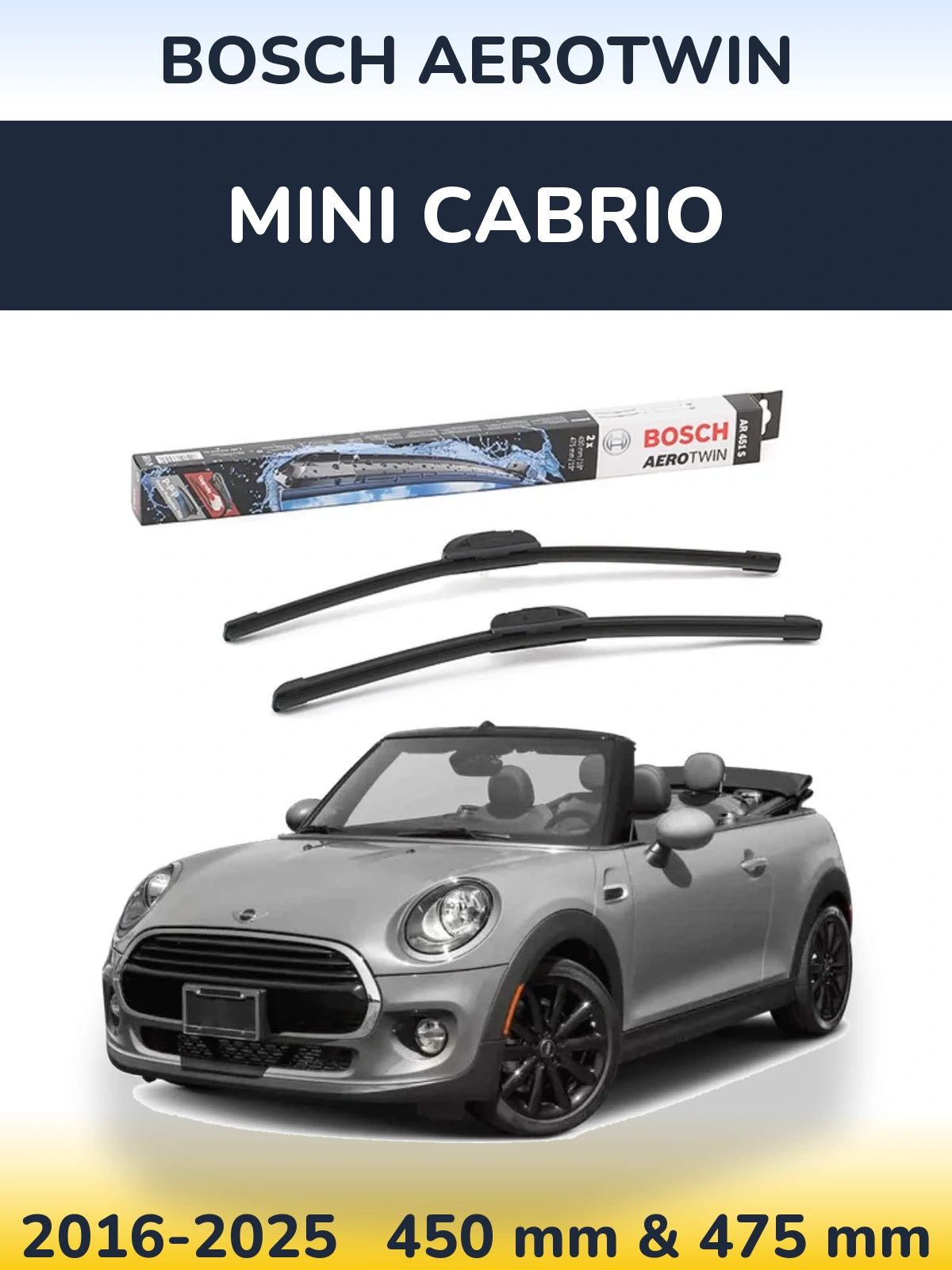 Front wiper blade set BOSCH AeroTwin 450 & 475 mm for MINI Cabrio 2016-2025