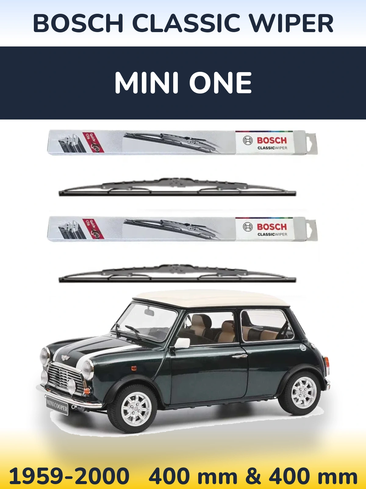 Front wiper blade set BOSCH Classic Wiper 400 & 400 mm for MINI One 1959-2000