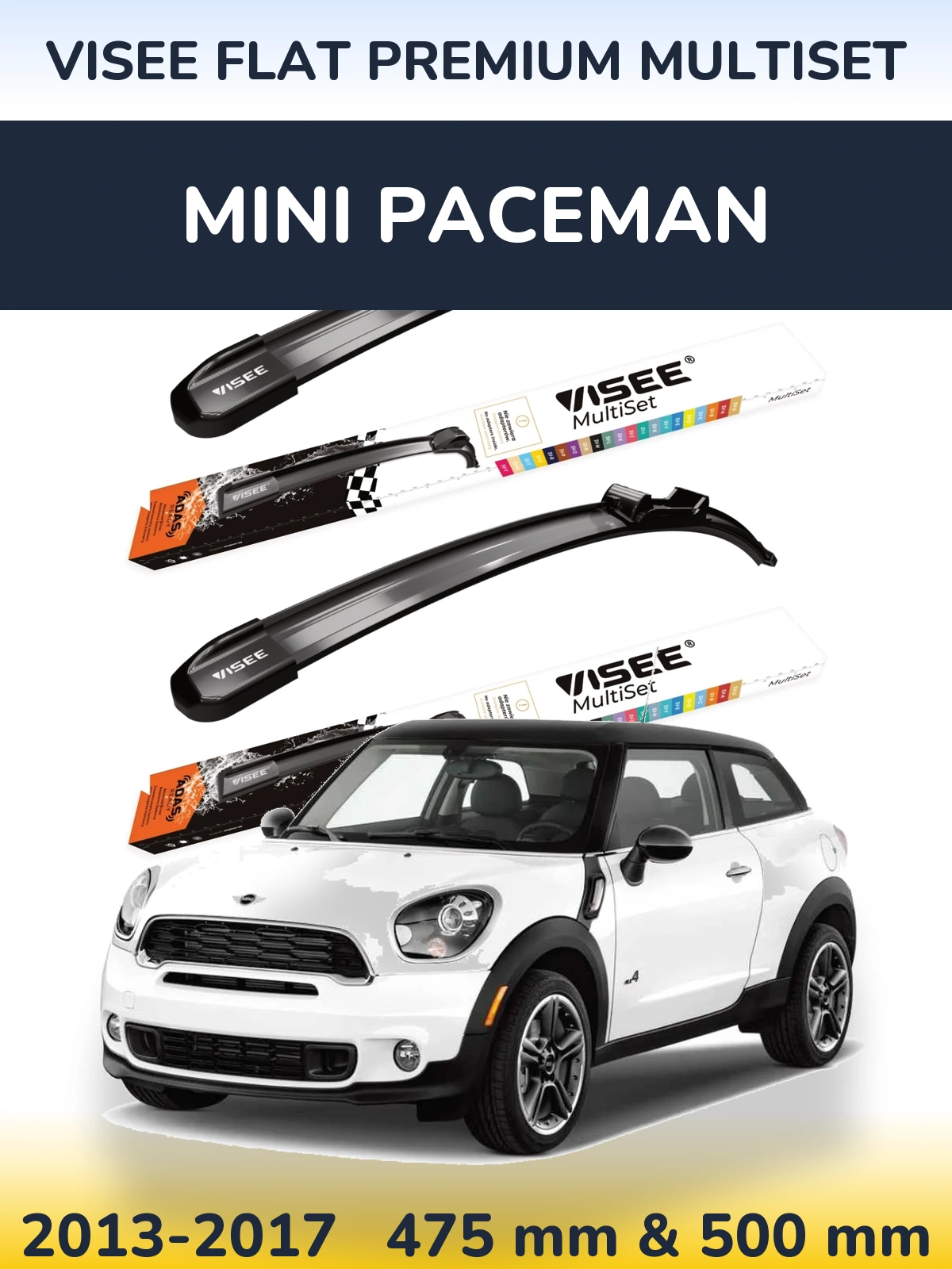 Front wiper blade set VISEE FLAT PREMIUM MultiSet 475 & 500 mm for MINI Paceman 2013-2017