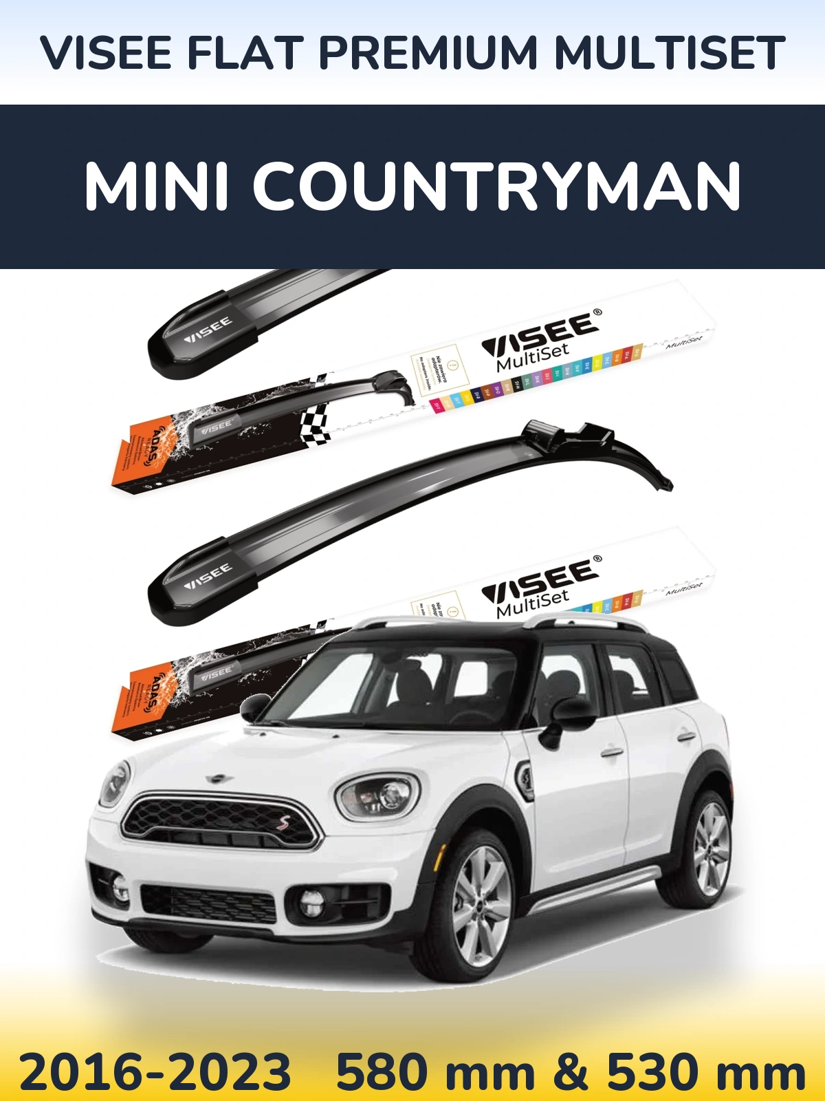 Komplet przednich wycieraczek VISEE FLAT PREMIUM MultiSet 580 & 530 mm do MINI Countryman 2016-2023