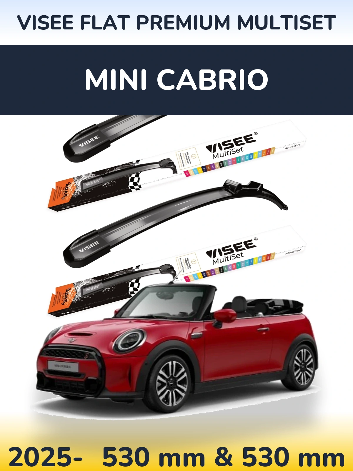 Komplet przednich wycieraczek VISEE FLAT PREMIUM MultiSet 530 & 530 mm do MINI Cabrio 2025-2026