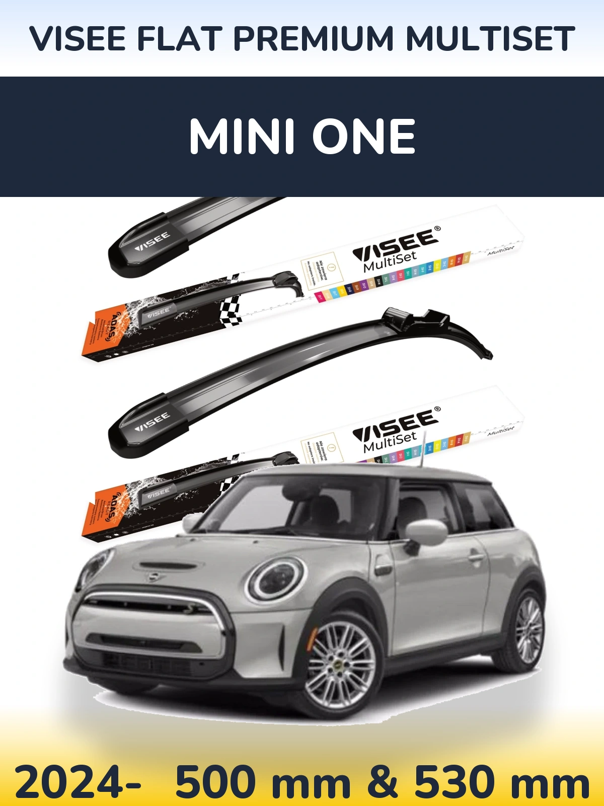Komplet przednich wycieraczek VISEE FLAT PREMIUM MultiSet 500 & 530 mm do MINI One 2024-2026