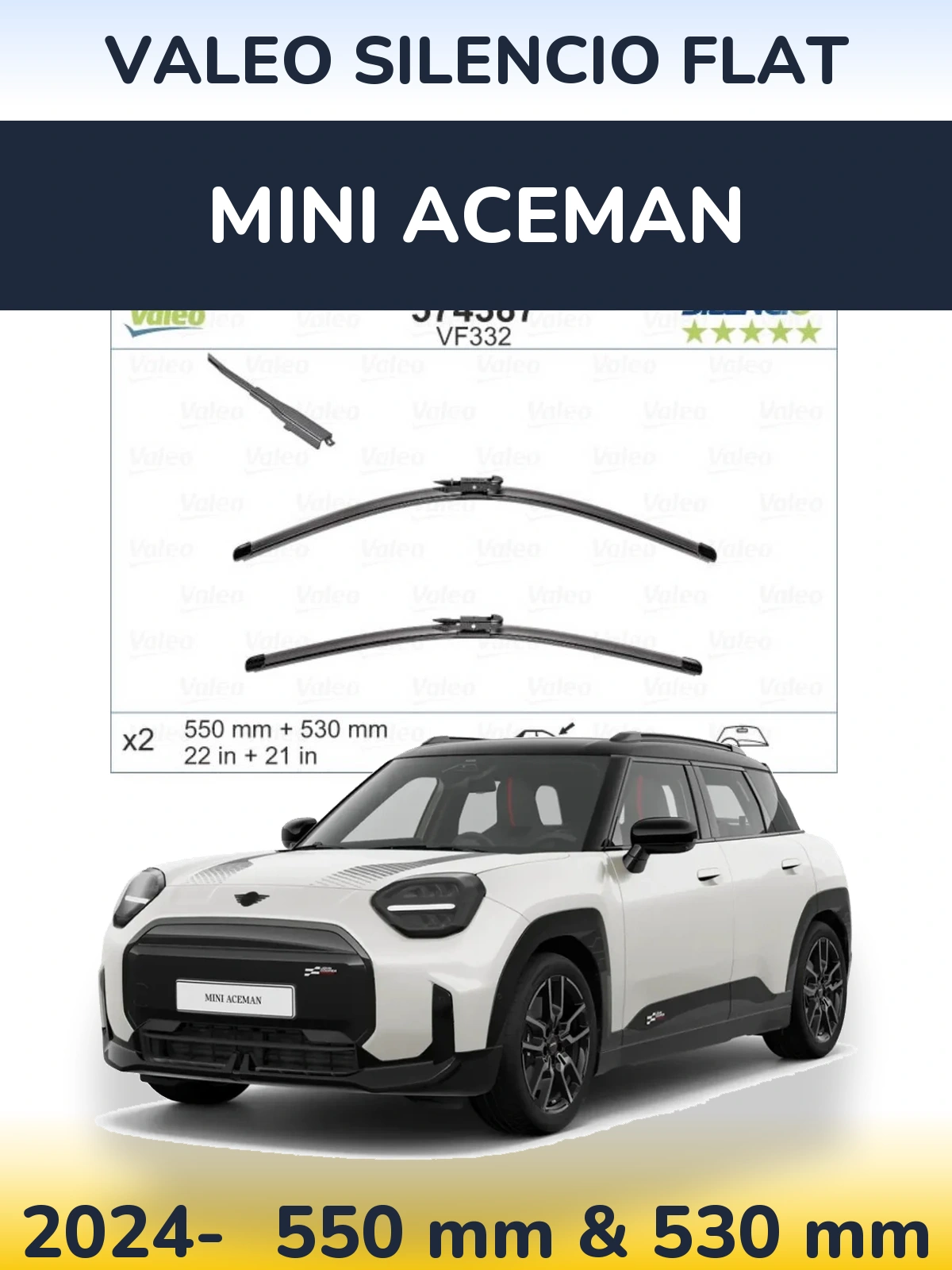 Комплект передніх щіток Valeo Silencio Flat 550 & 530 мм для MINI Aceman 2024-2026