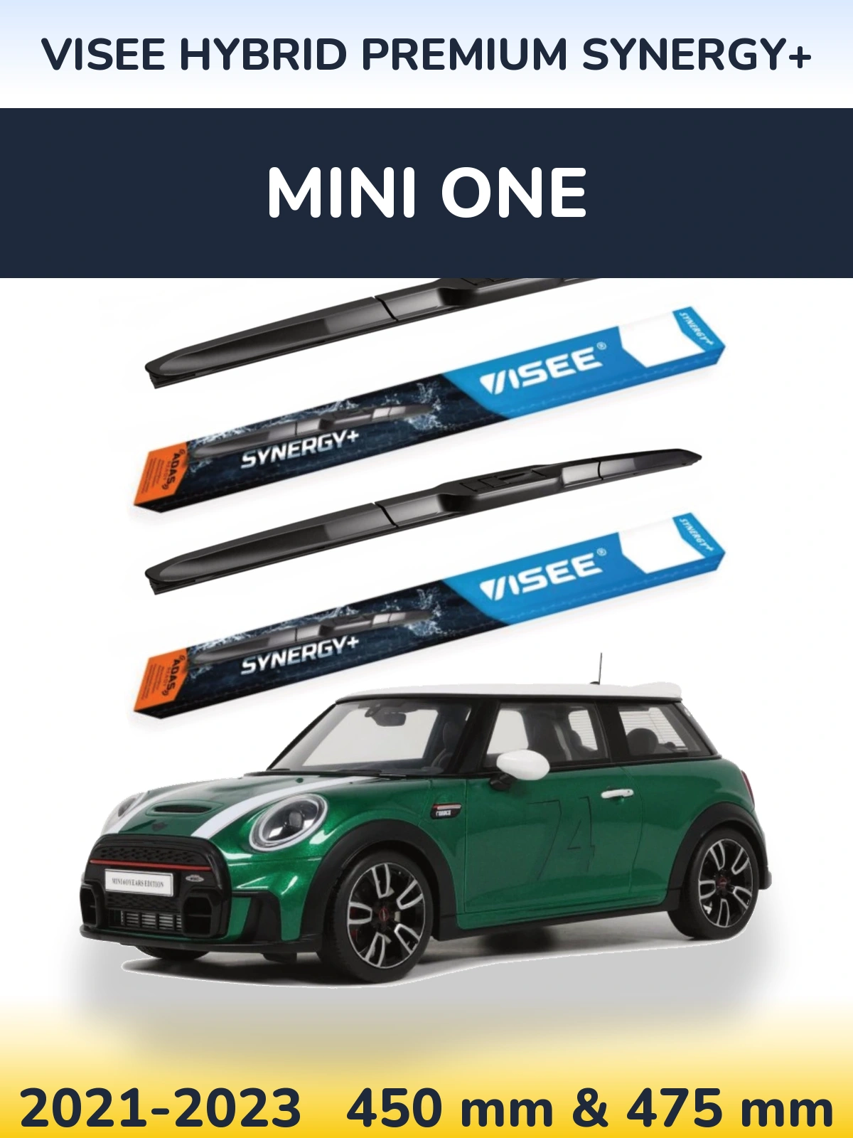 Komplet przednich wycieraczek VISEE HYBRID PREMIUM SYNERGY+ 450 & 475 mm do MINI One 2021-2023
