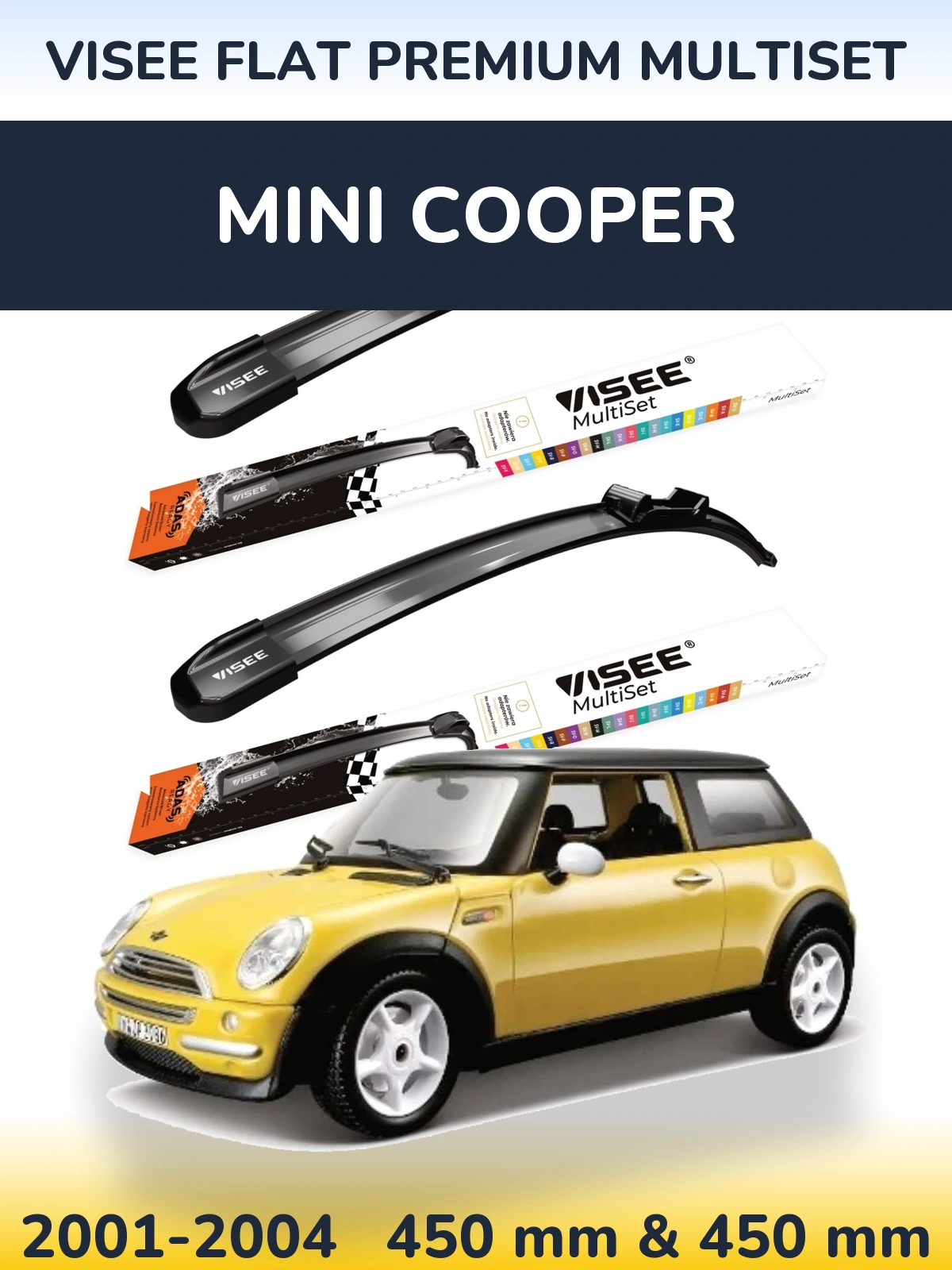 Комплект передних дворников VISEE FLAT PREMIUM MultiSet 450 & 450 мм для MINI Cooper 2001-2004