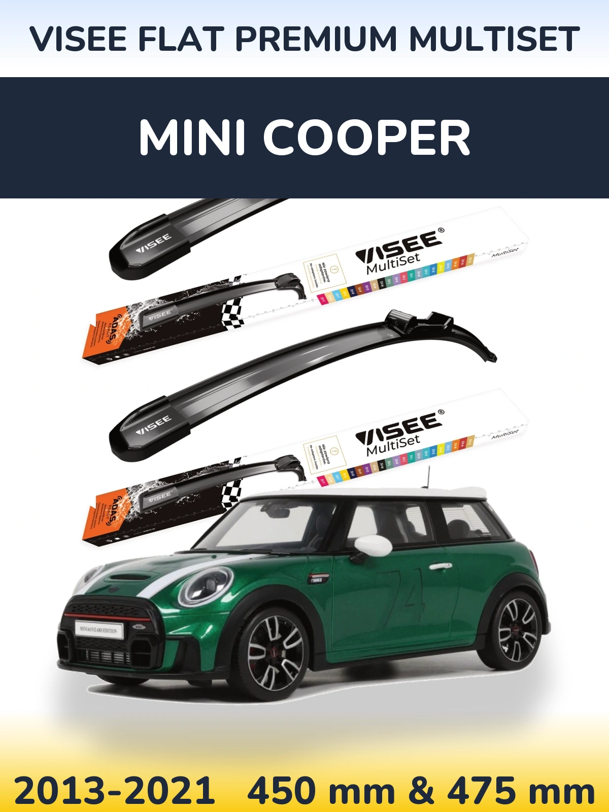 Front wiper blade set VISEE FLAT PREMIUM MultiSet 450 & 475 mm for MINI Cooper 2013-2021